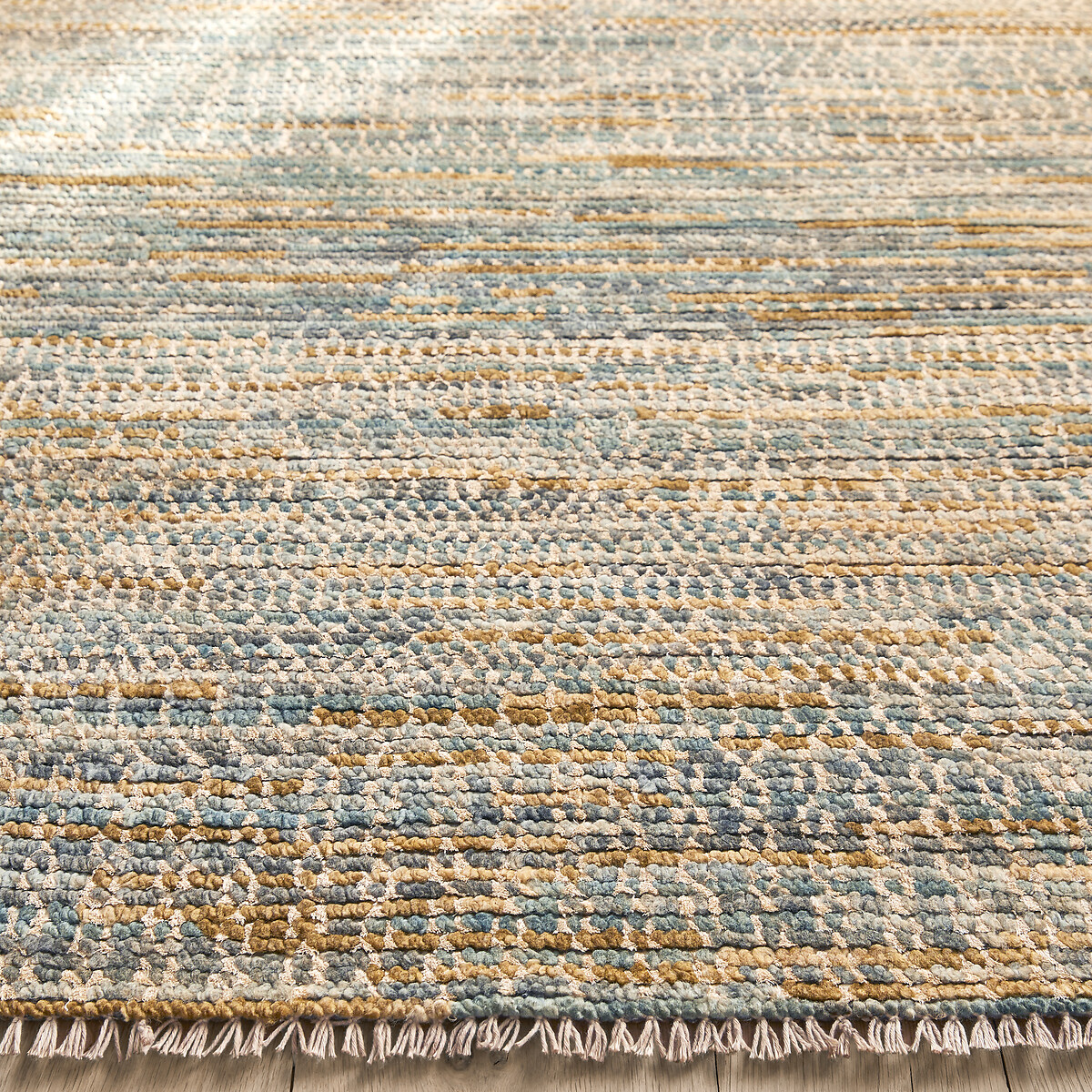 Sarini Knotted Wool and Sari Silk Rug pale green, AM.PM
