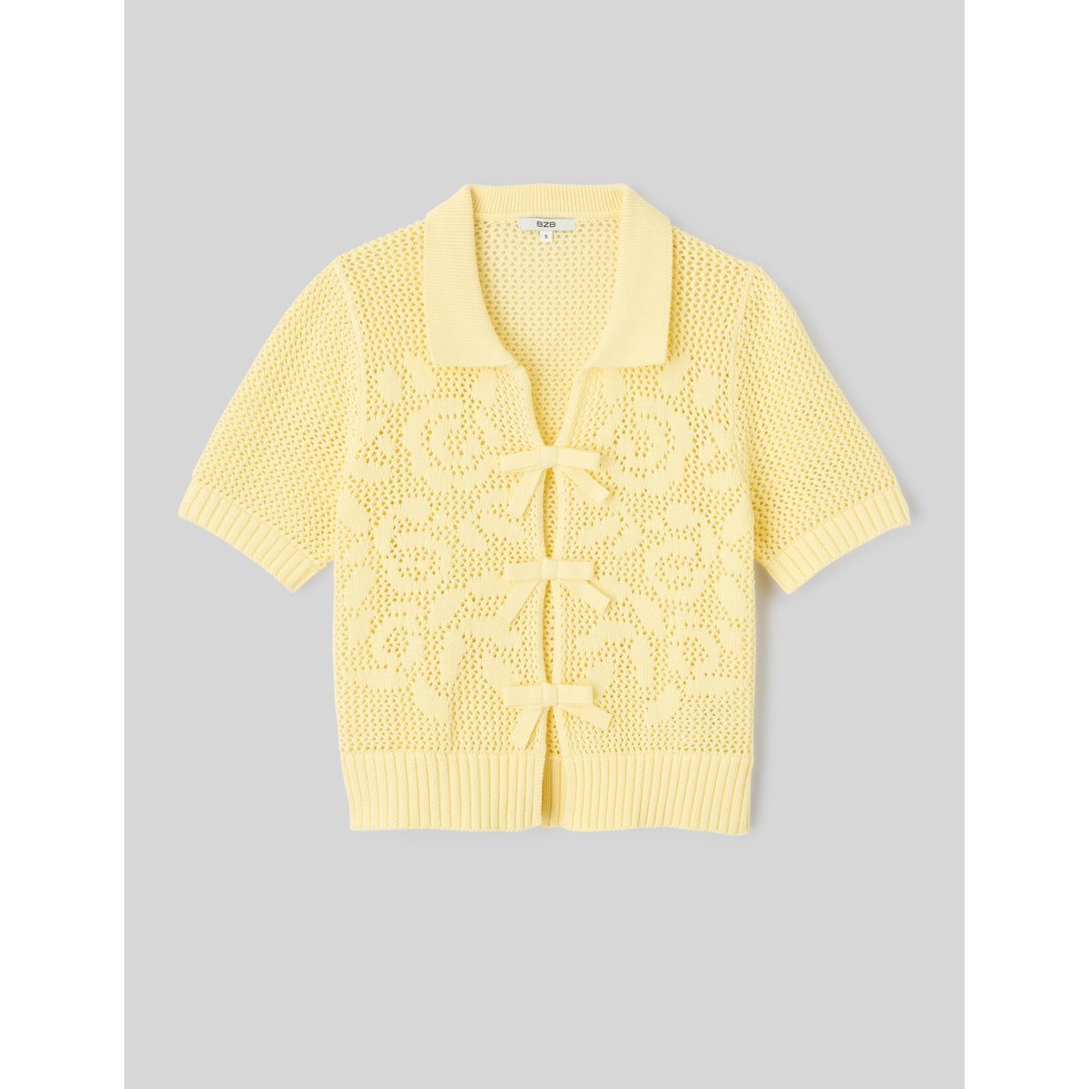 Pull manches courtes en crochet jaune, BZB