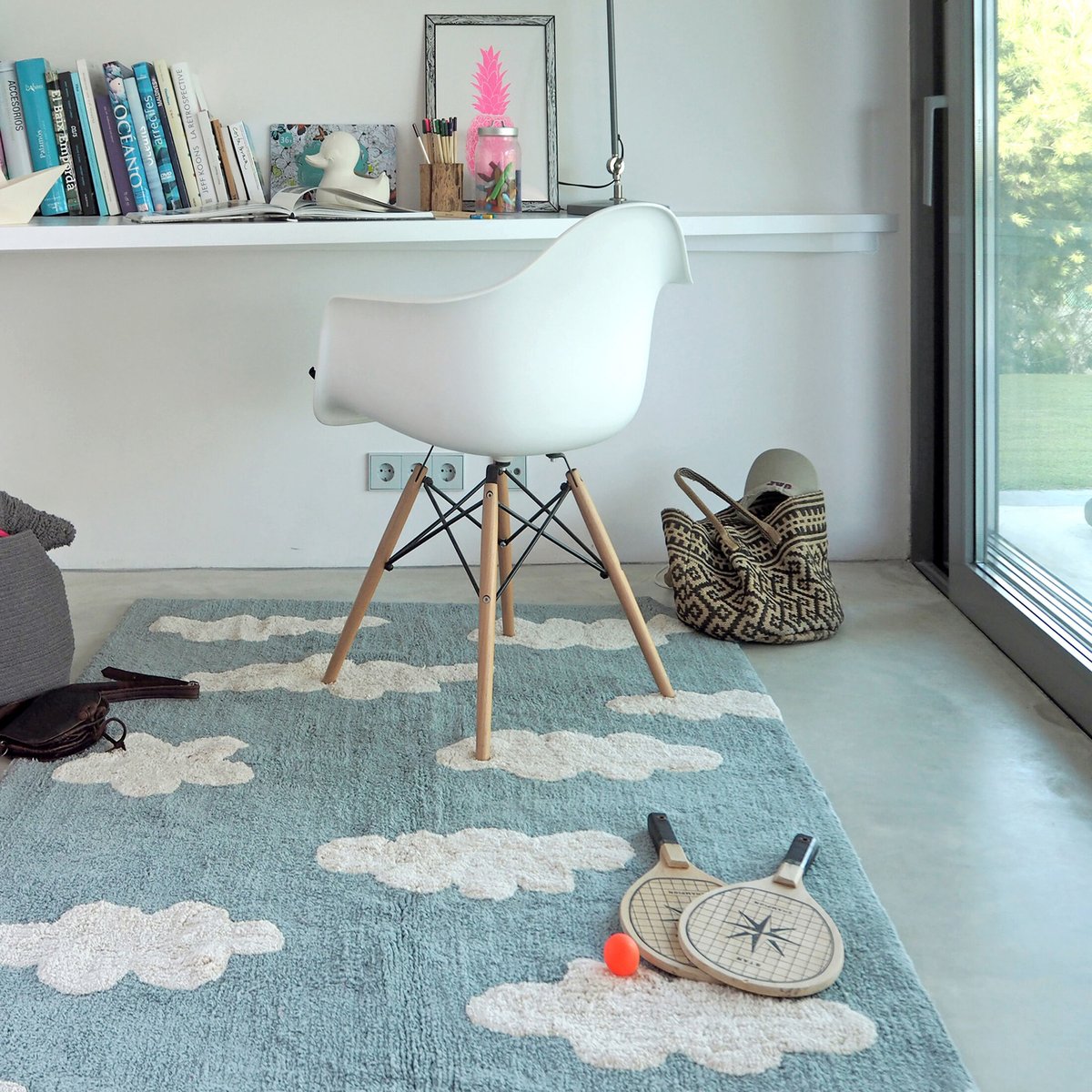 Tapis Rectangulaire en coton NUAGES bleu, LORENA CANALS