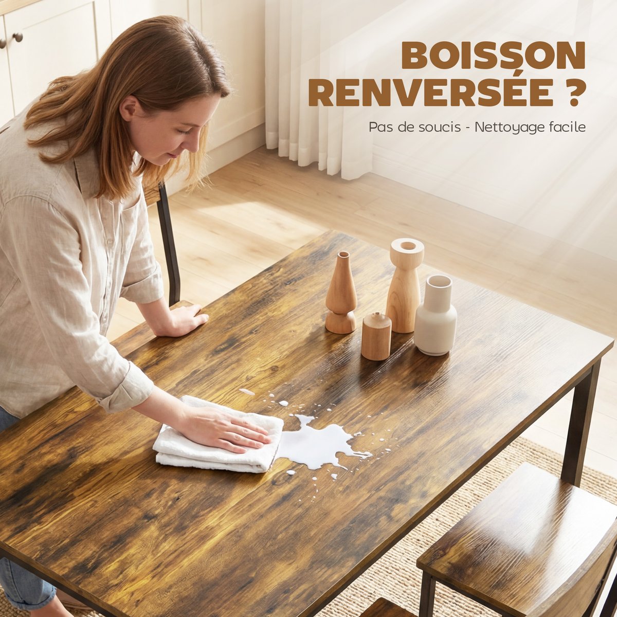 Ensemble de table à manger Panneau de brun rustique, noir, HOMCOM