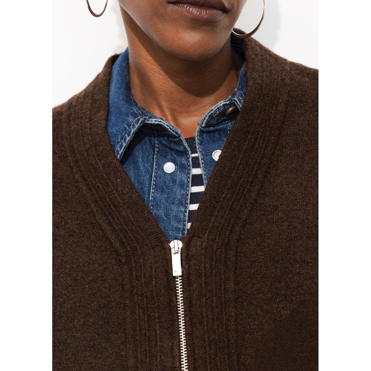 Gilet zippé col V marron, PROMOD