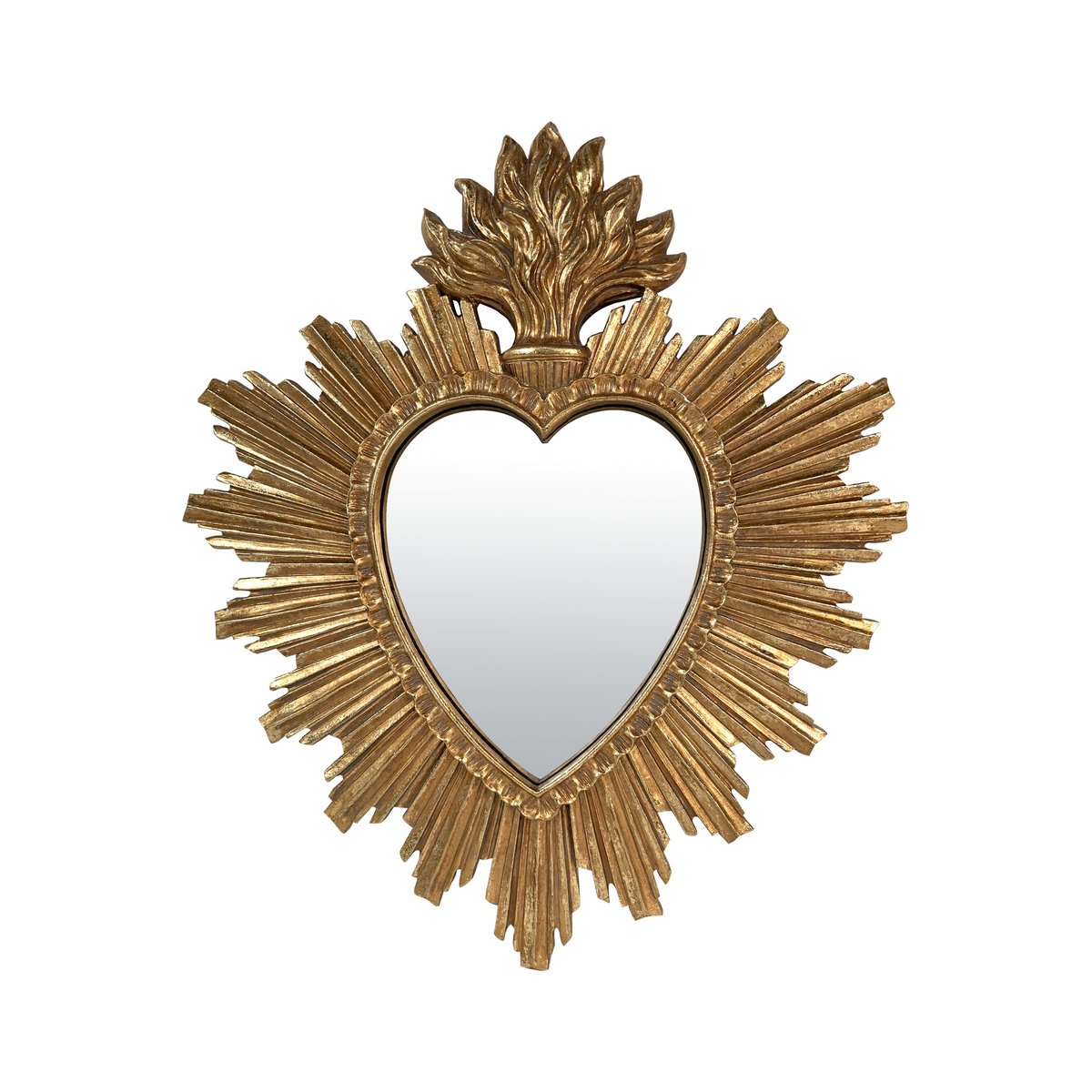 Déco miroir ex-voto coeur soleil 26.2x30.6cm or, EMDE
