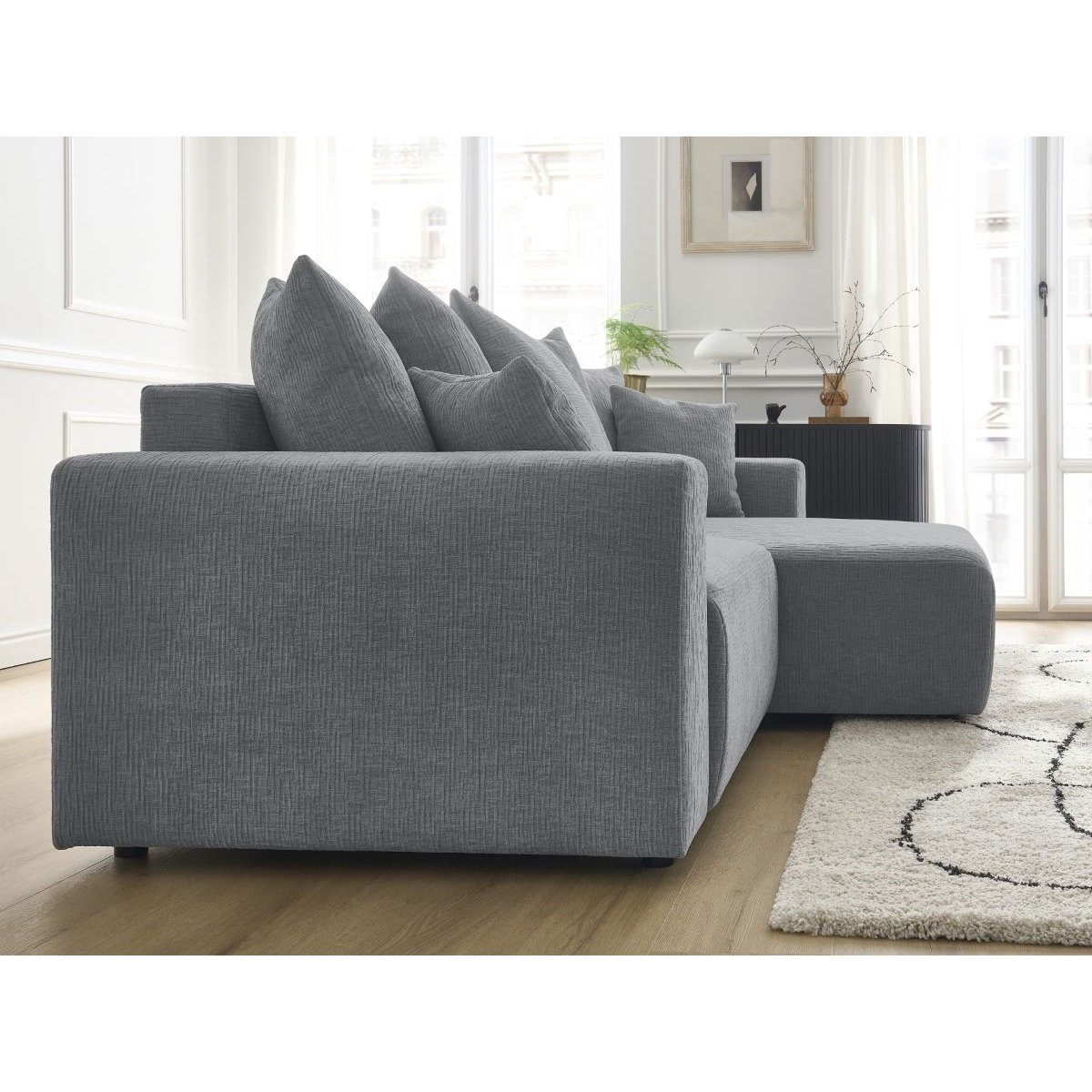 Canapé d'angle convertible 4 places en tissu texturé, ATILLA gris foncé, BOBOCHIC