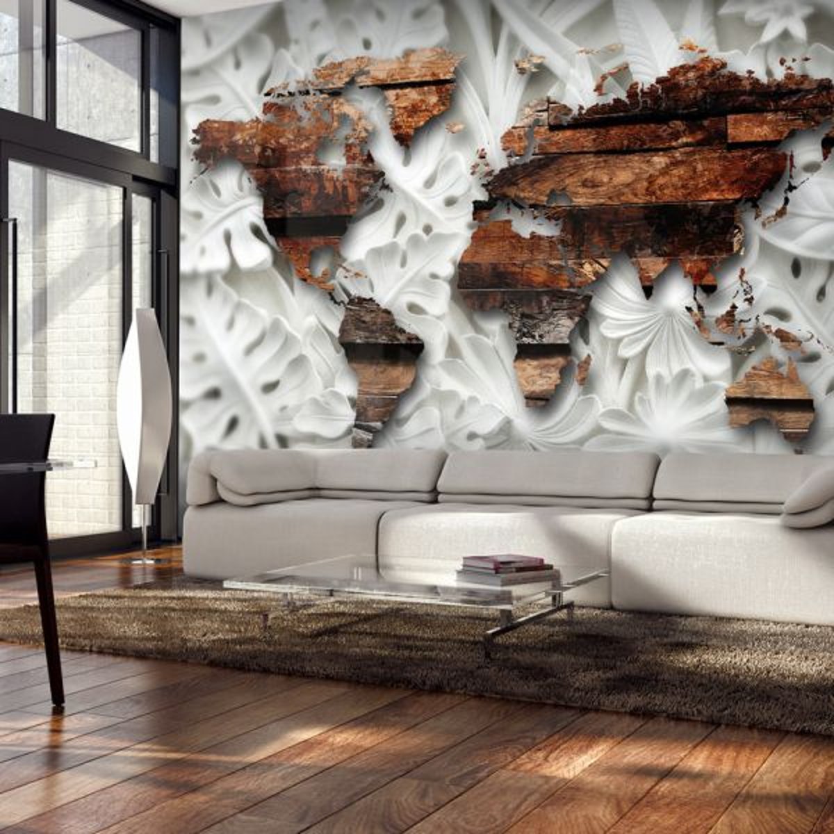 Papier peint intissé panoramique Carte du monde Alabastrine Map blanc, EDEN