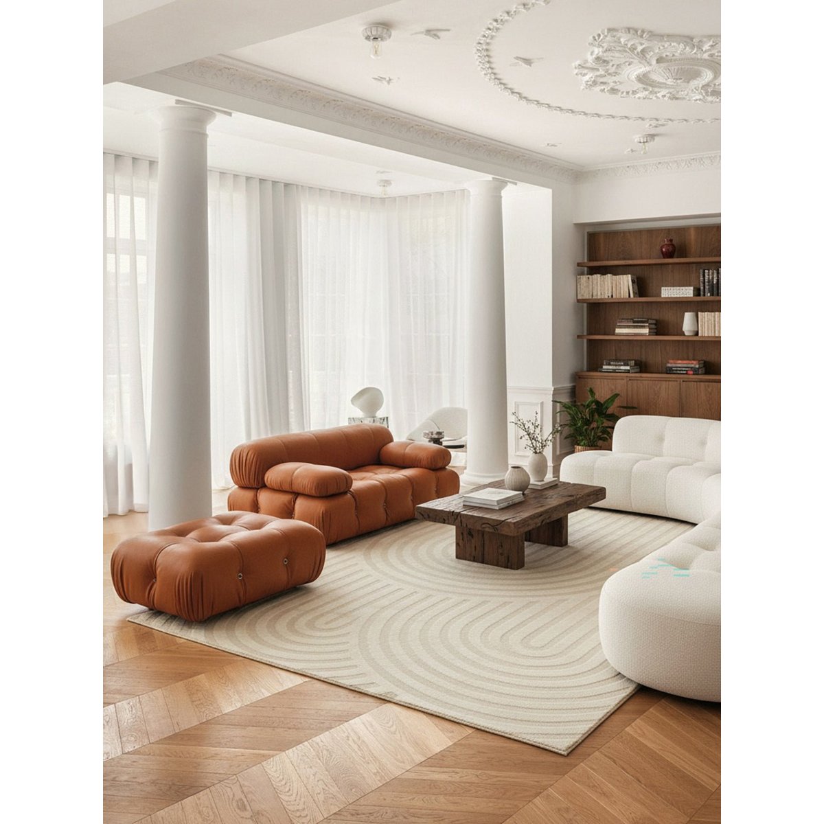 Tapis doux et confortable et graphique ARCADE beige sable, AFK LIVING