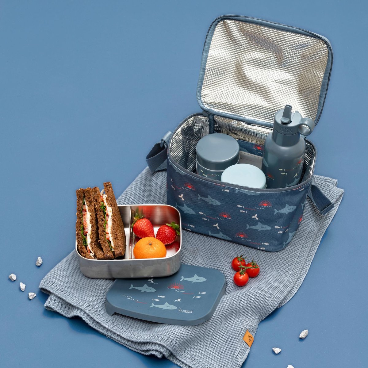 Lunch box bleu, orange, blanc, FRESK