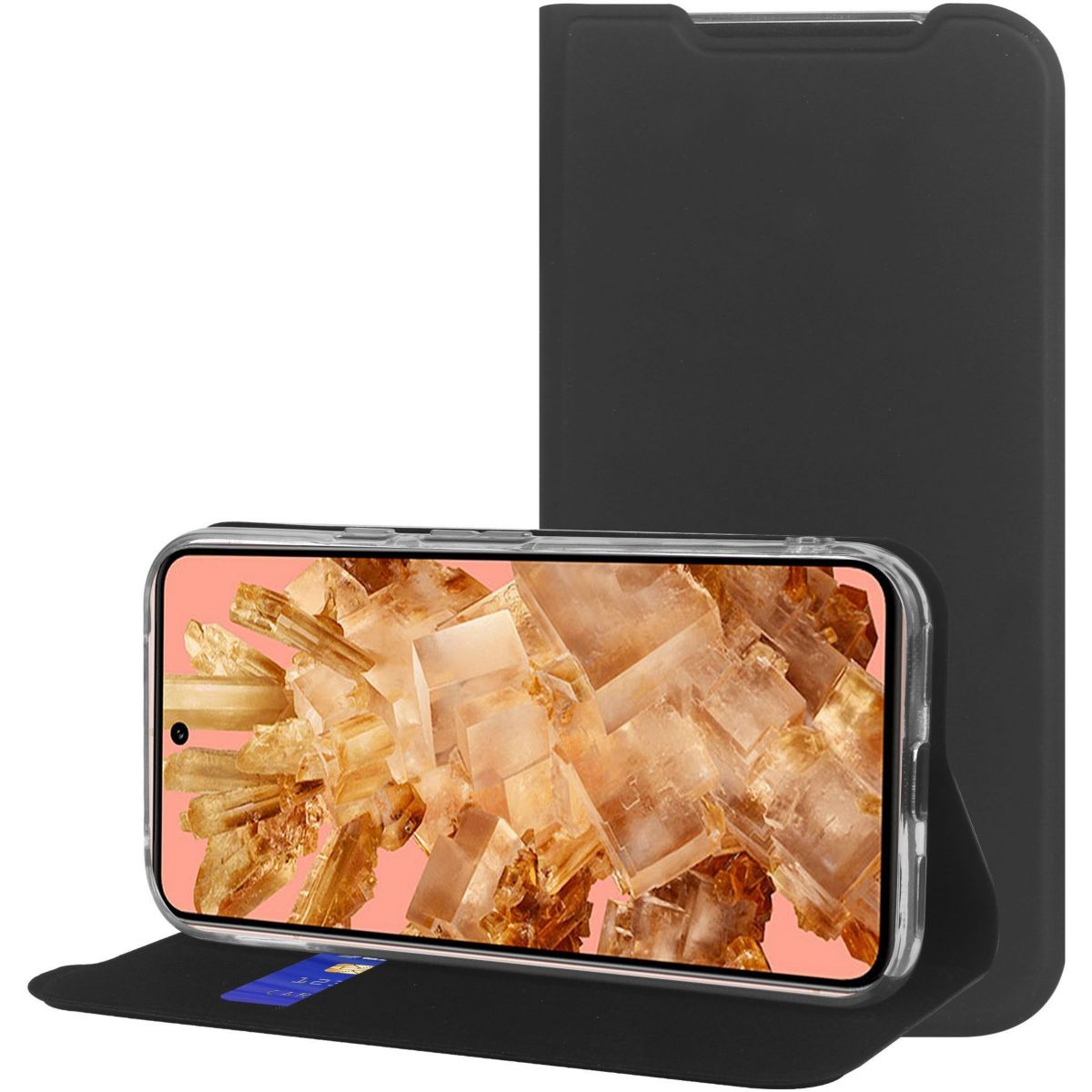 Etui Google Pixel 8A folio Noir couleur unique, ESSENTIEL B