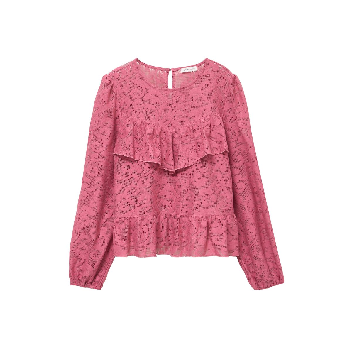 Blouse en dentelle manches longues vieux rose, CACHE CACHE