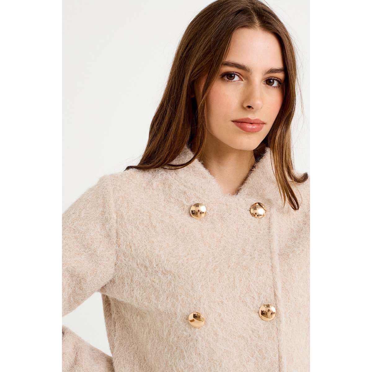 Veste droite cropped effet polaire ivoire, CACHE CACHE