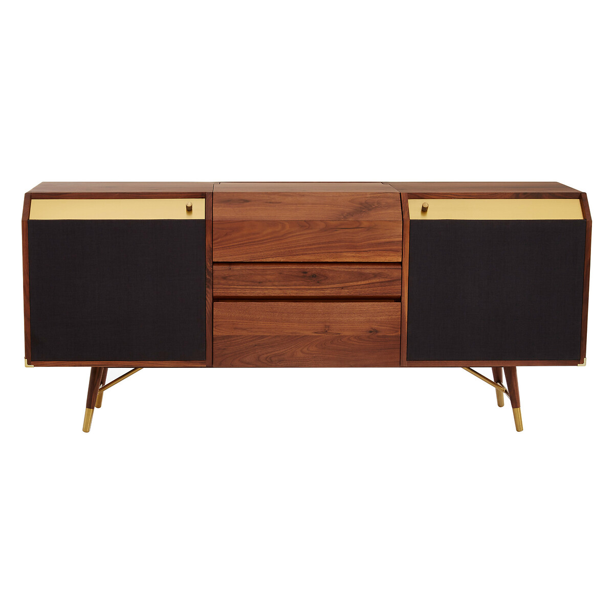 Ambrose Retro Solid Walnut Sideboard with Vinyl Storage brown , SO'HOME
