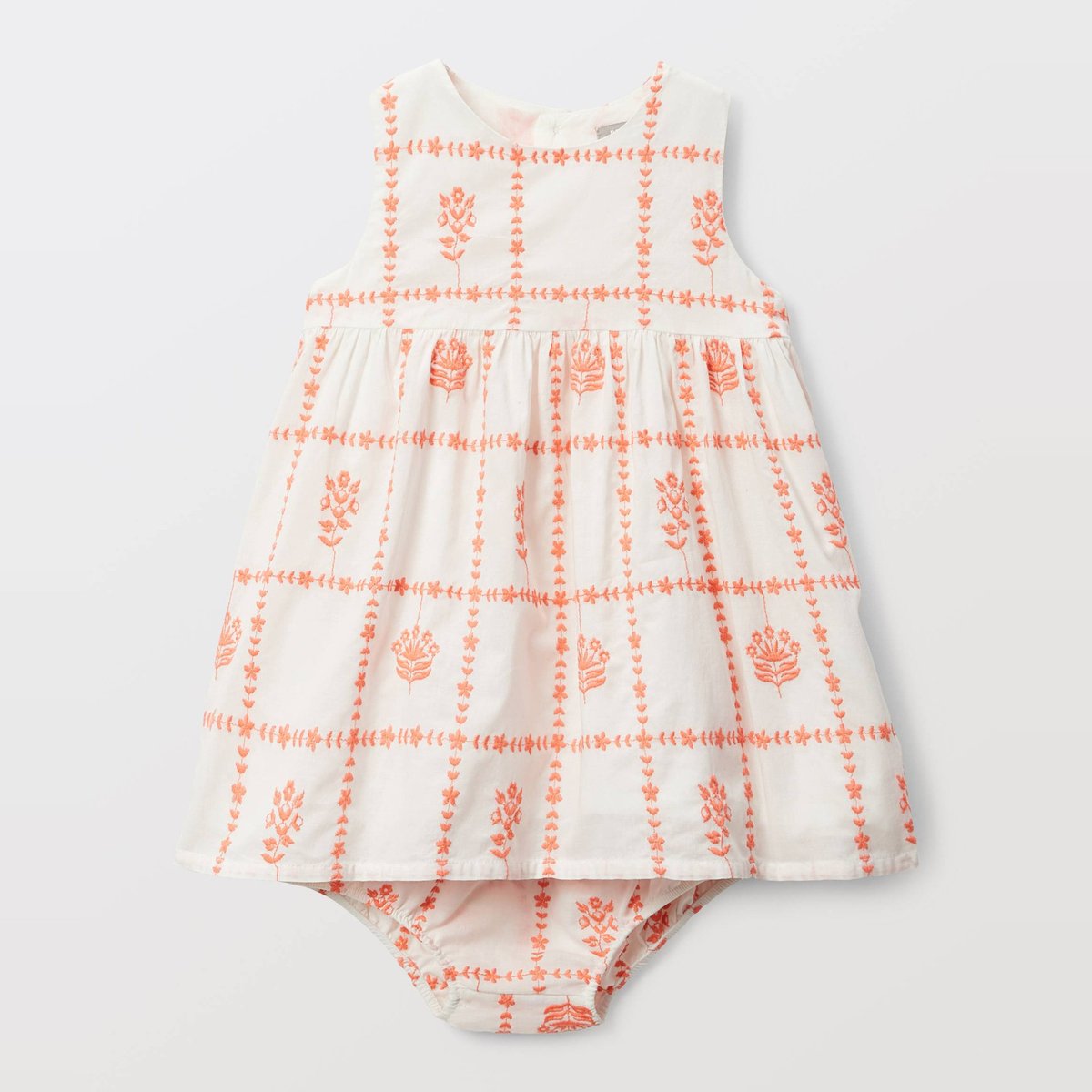 Robe à carreaux brodée en coton pamplemousse, BOUT'CHOU