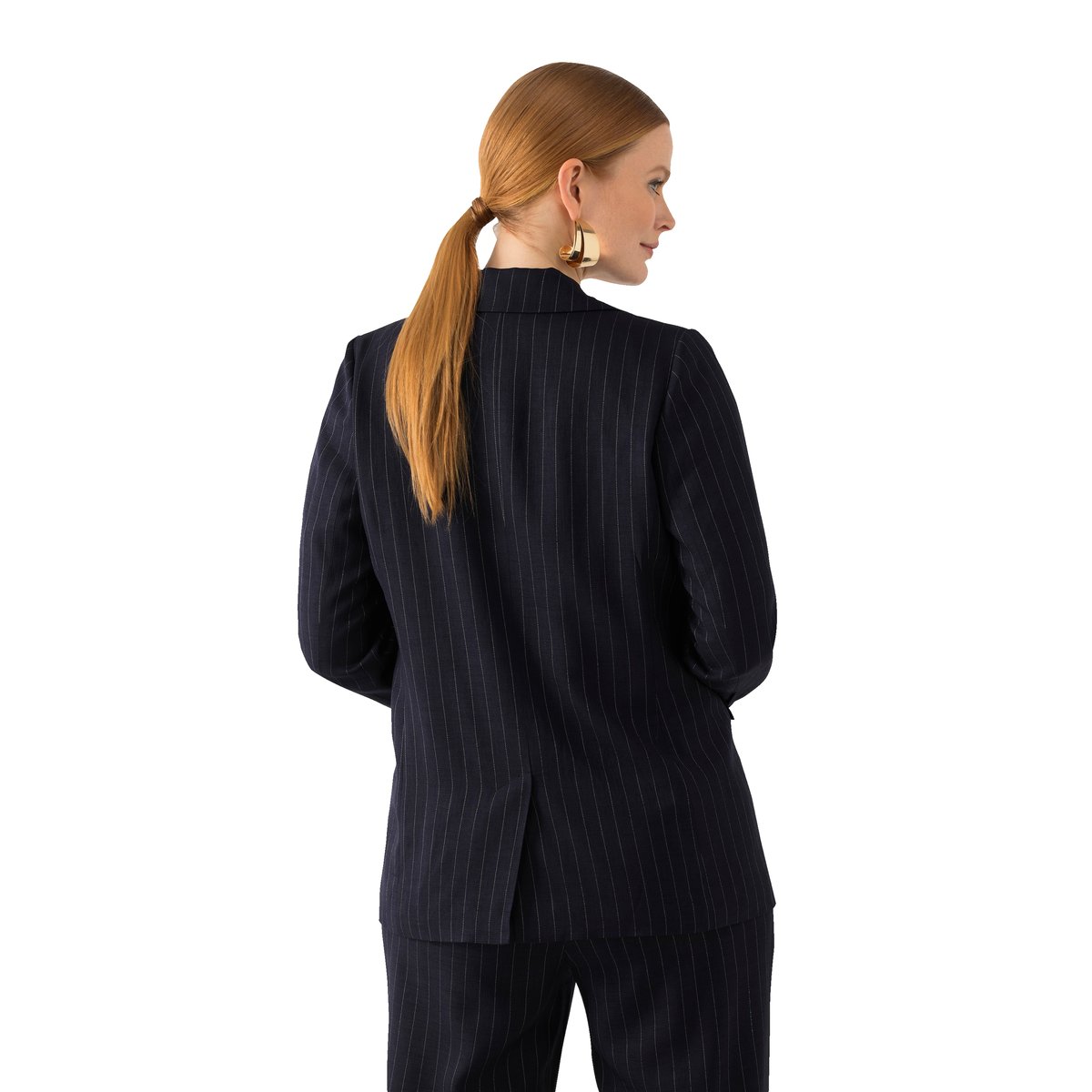 Blazer, rayures fines, col à revers marine, ULLA POPKEN