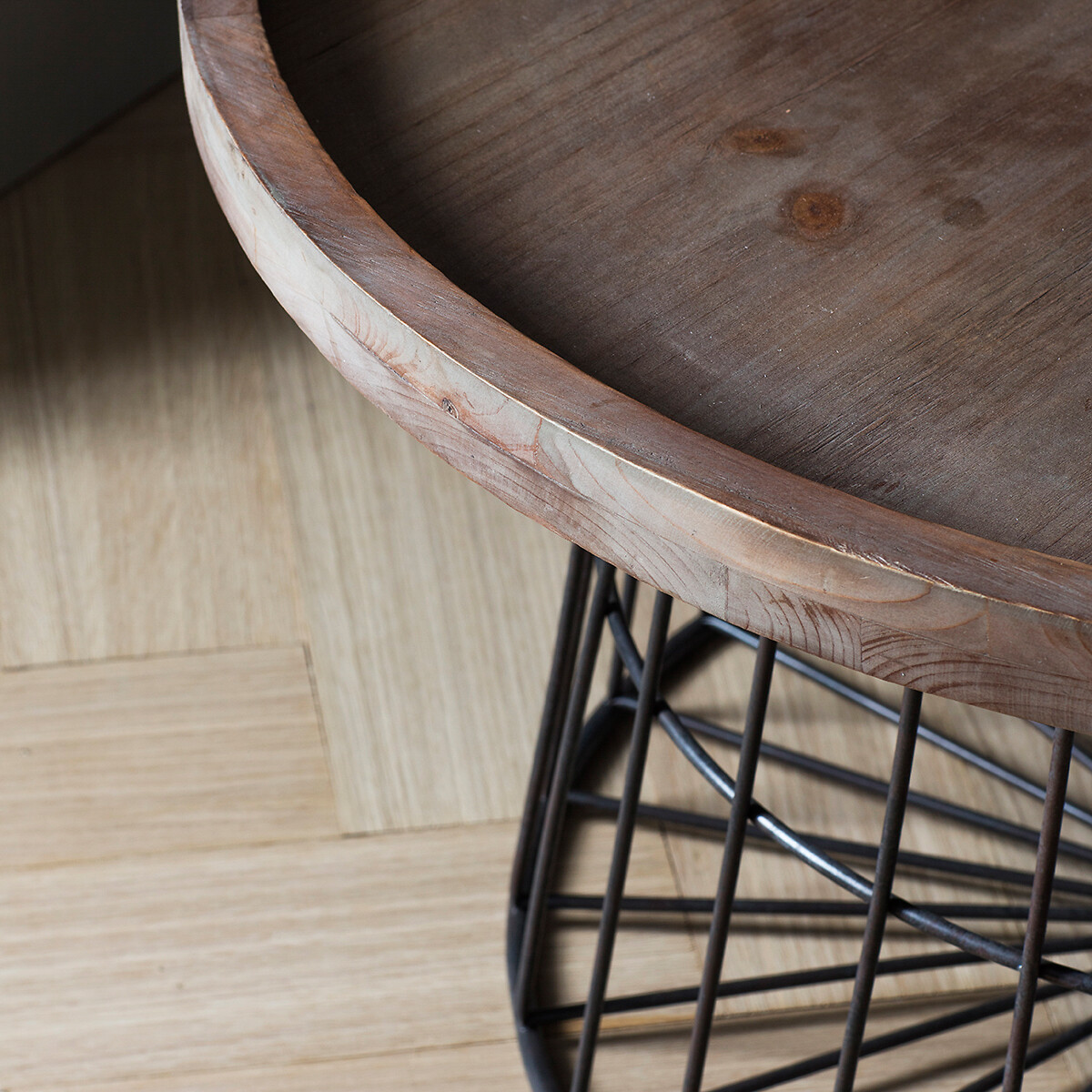 Akola Industrial Cage Coffee Table dark wood, SO'HOME