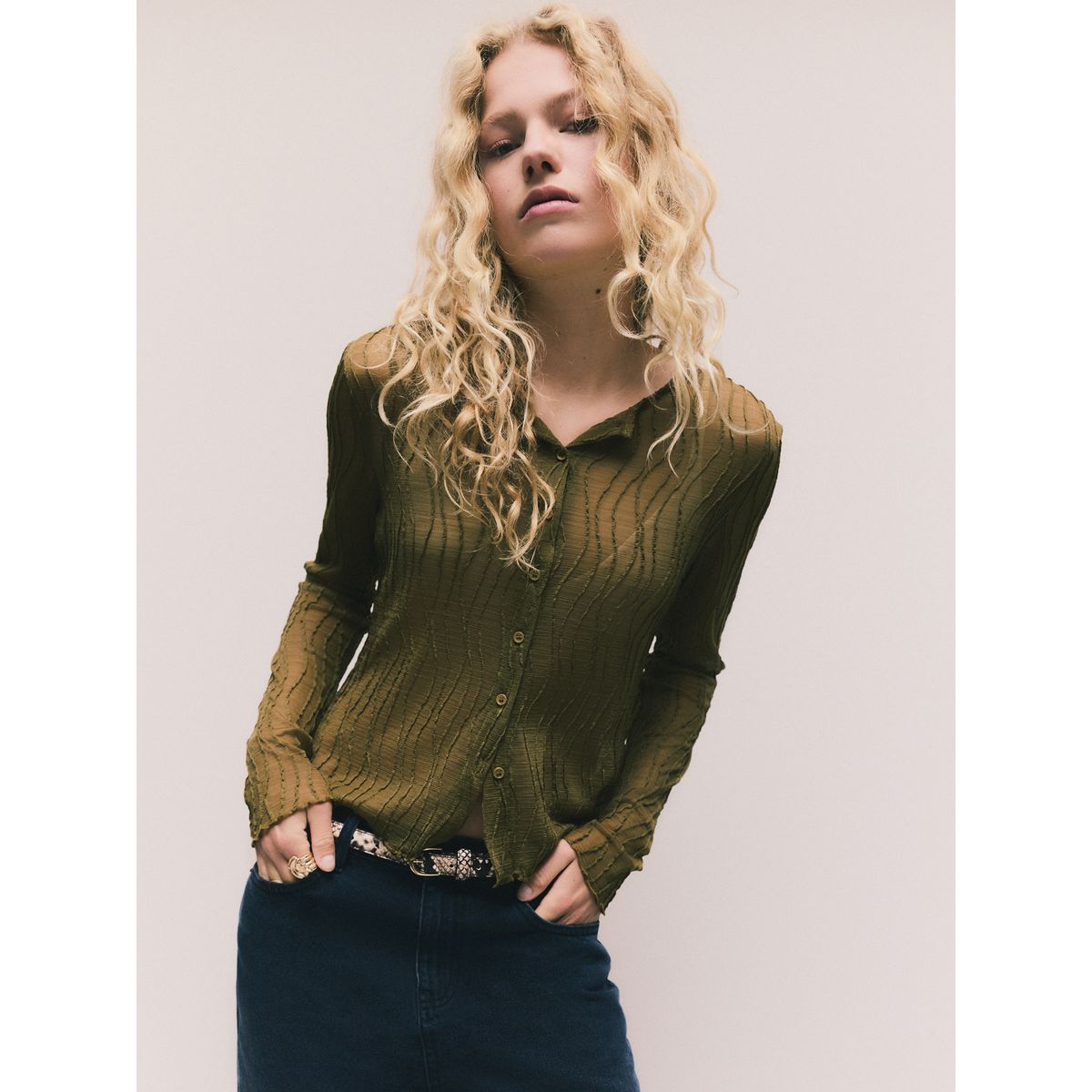 Cardigan manches longues en mesh texturé vert olive, NEXT
