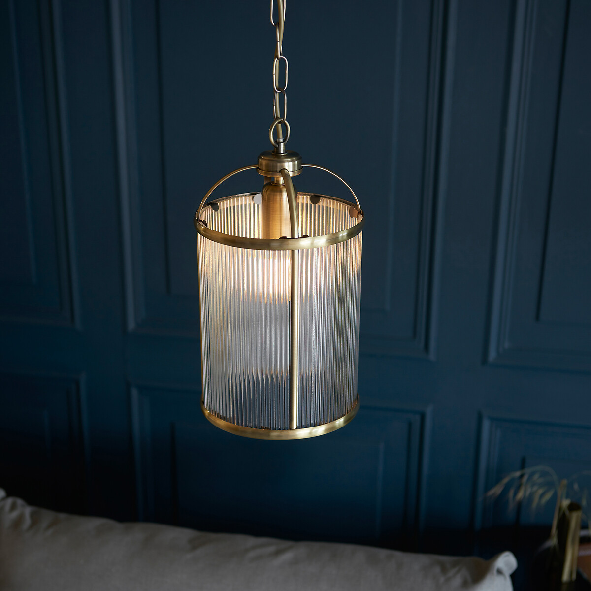 Layton 1-Light Ribbed Glass Pendant Light aged brass, SO'HOME