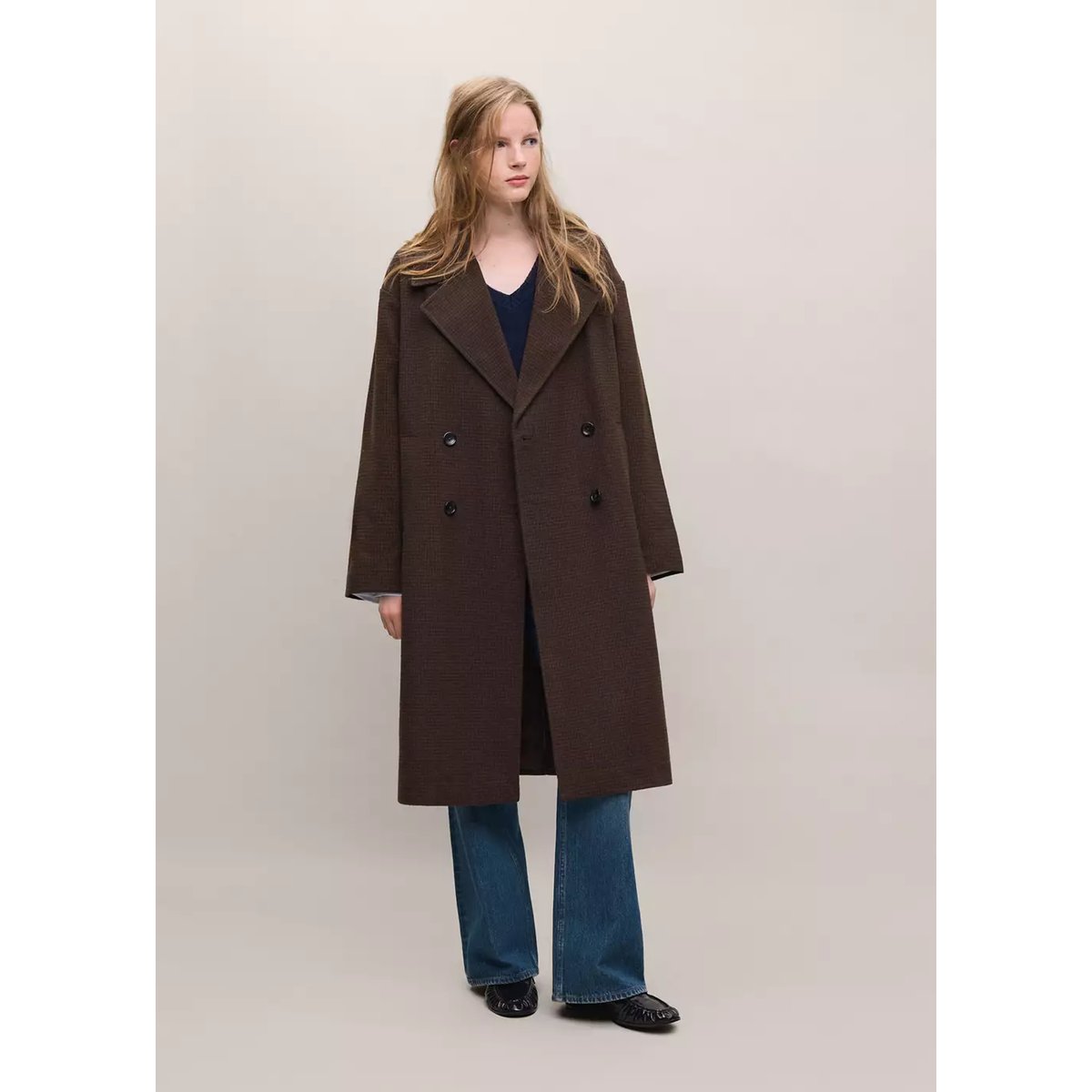 Manteau laine mélangée croisé chocolat, MANGO TEEN
