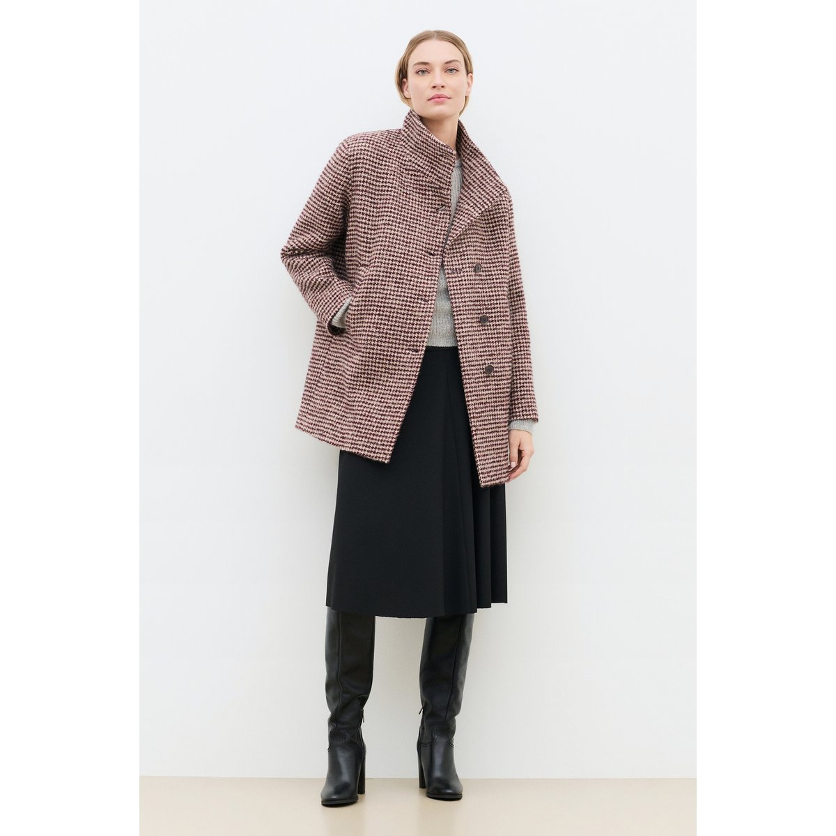 Manteau droit col montant en laine GCOMETELONG bordeaux, CAROLL