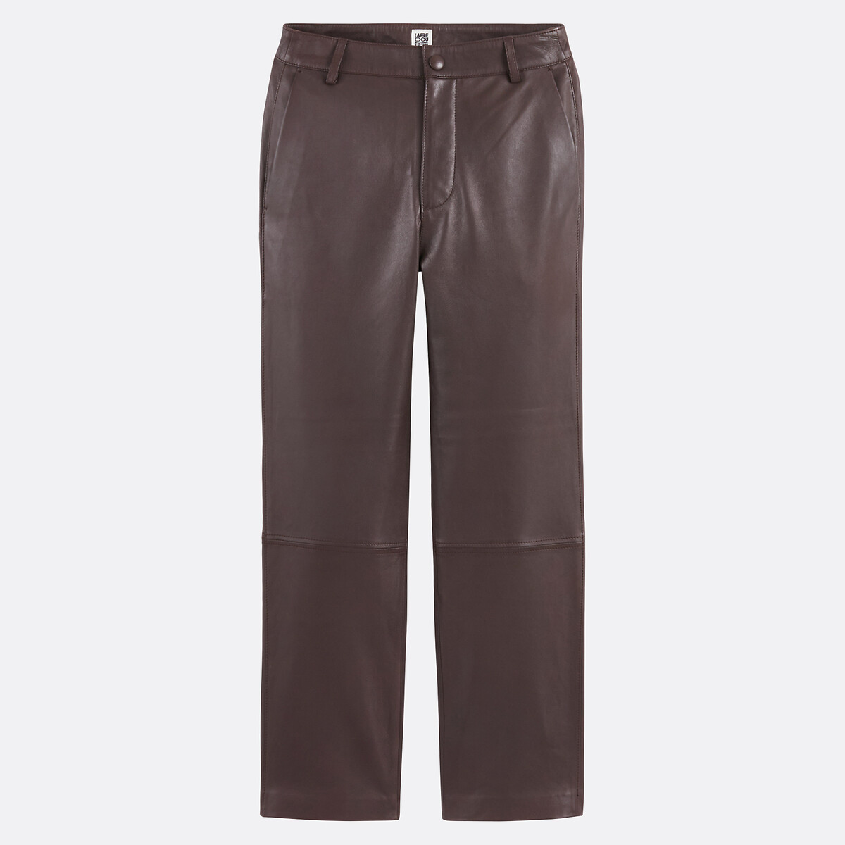 Pantalón de pernera recta de piel, largo 7/8 marrón, LA REDOUTE COLLECTIONS