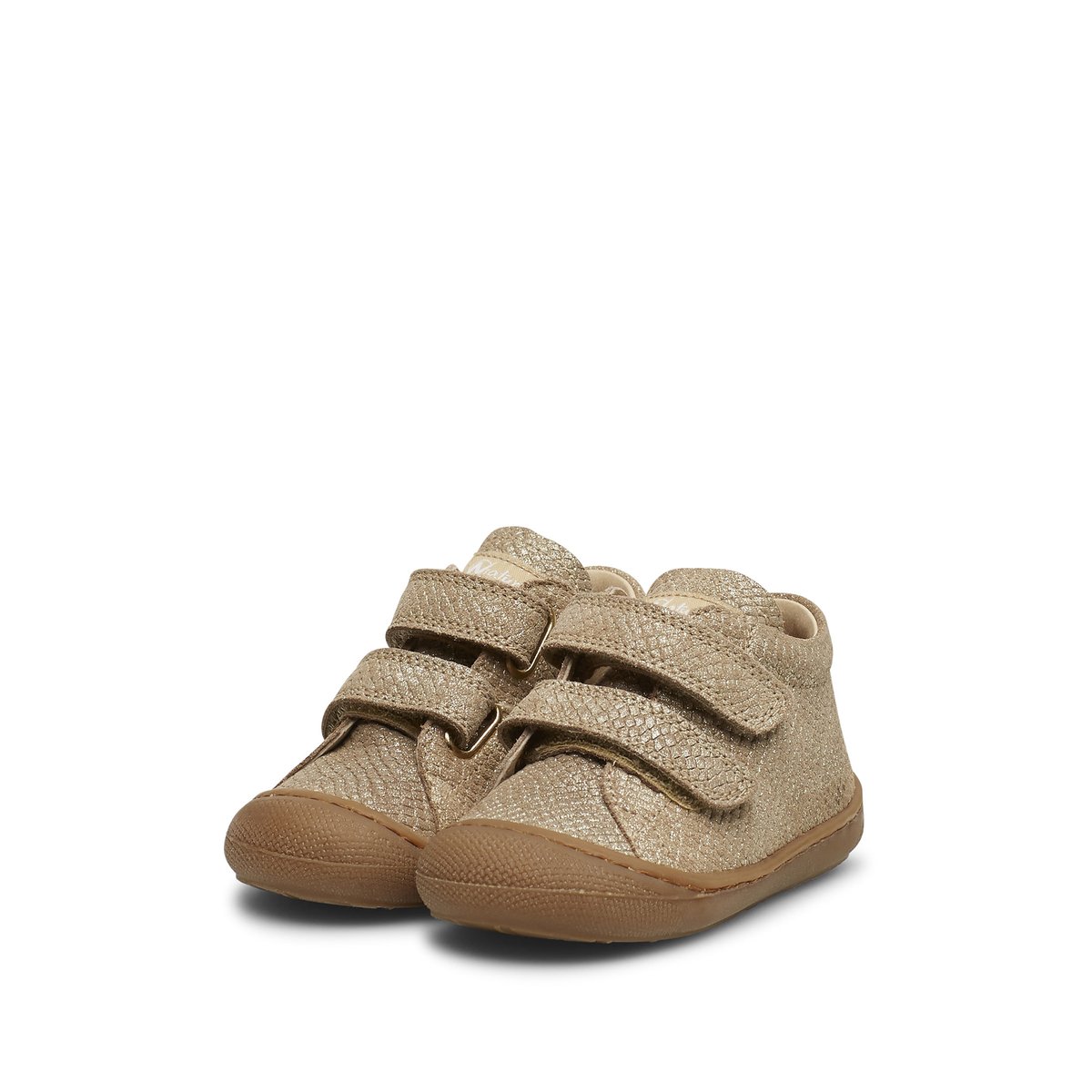 Chaussons premiers pas en suède lamé COCOON VL platine, NATURINO