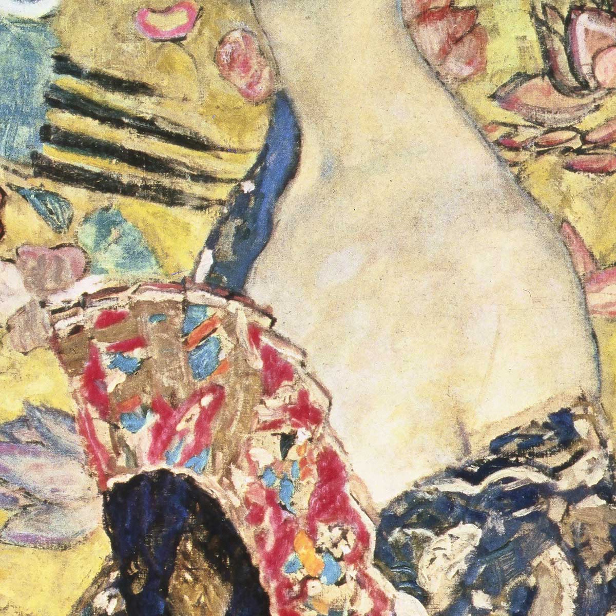 Poster La femme à l'éventail - Gustav Klimt affiche + cadre en bois - noir, HEXOA