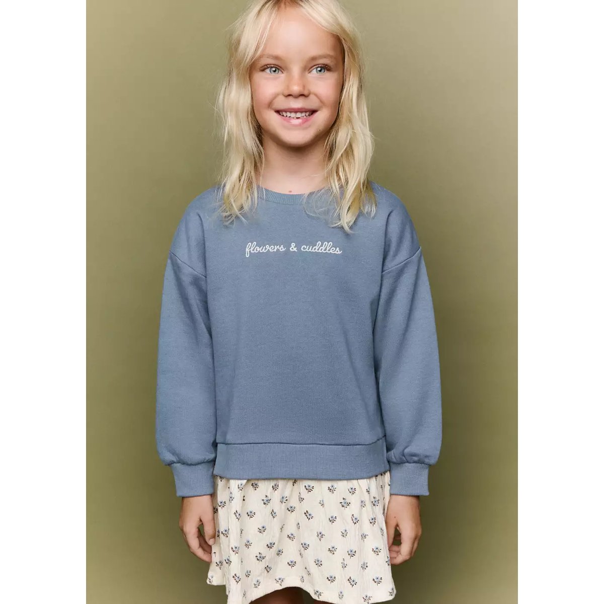 Sweat robe imprimé à fleurs bleu, MANGO BABY