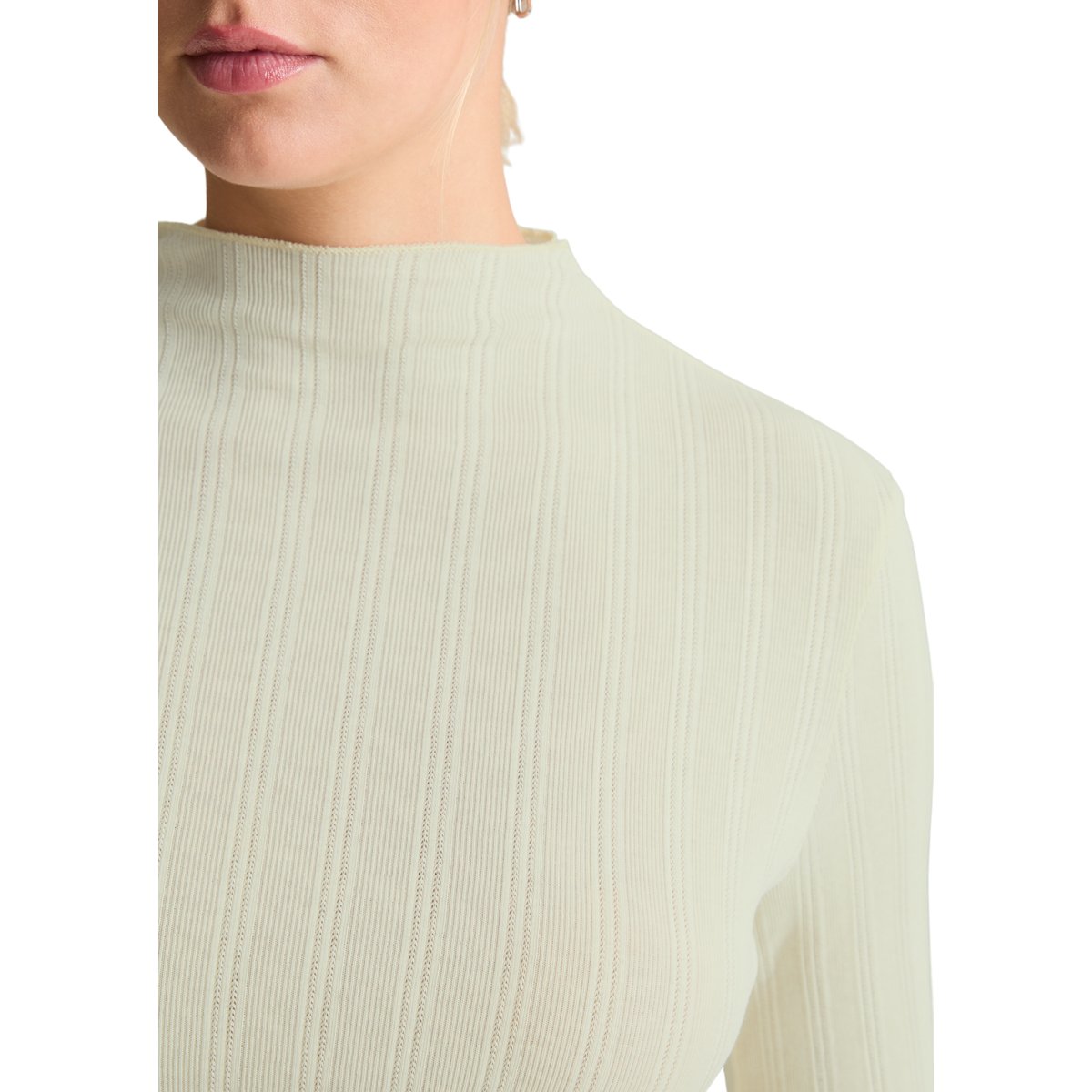 T-shirt à manches longues côtelé, coupe ajustée en jersey de coton extensible blanc, MARC O’POLO DENIM