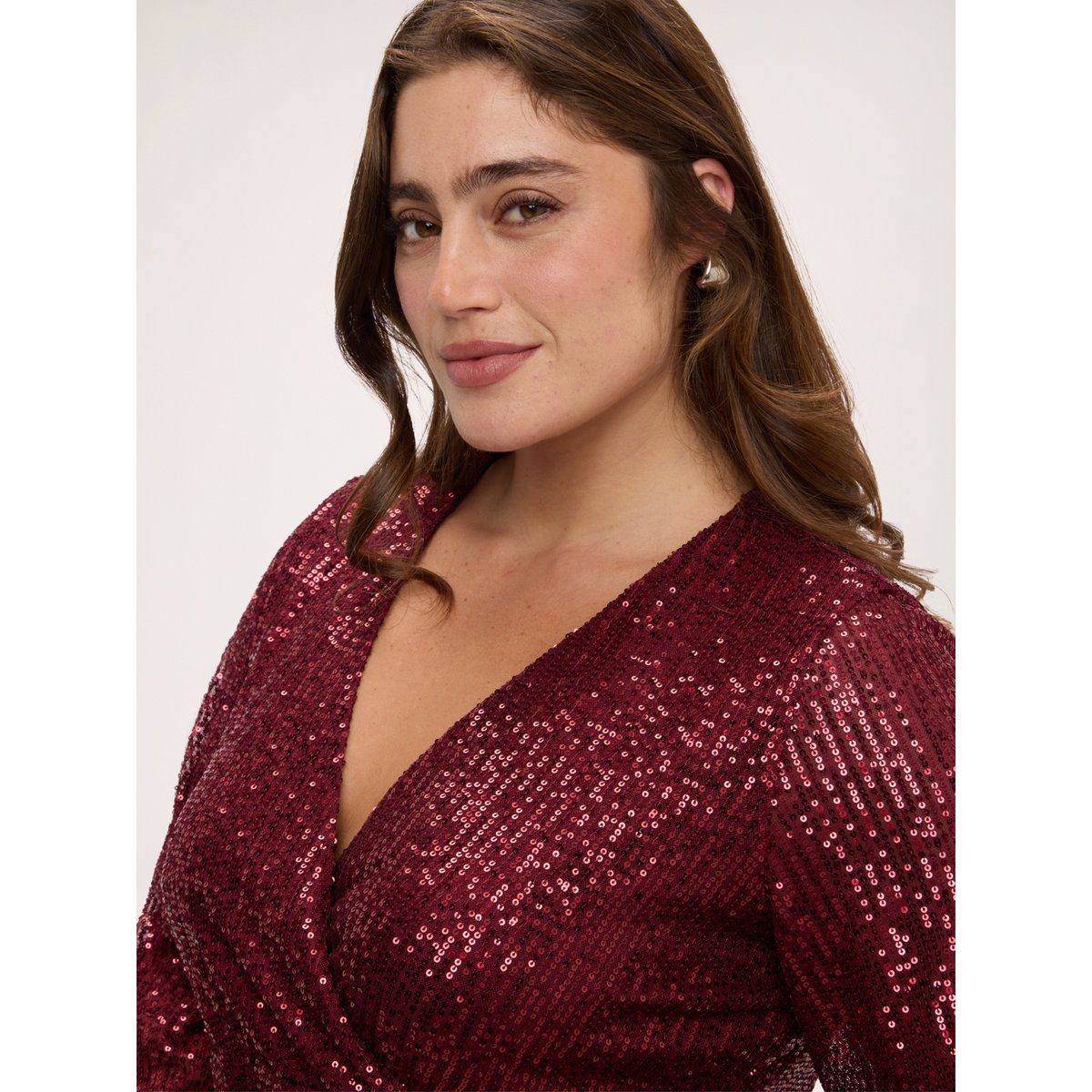 Robe à col croisé entièrement pailletée burgundy, FIORELLA RUBINO