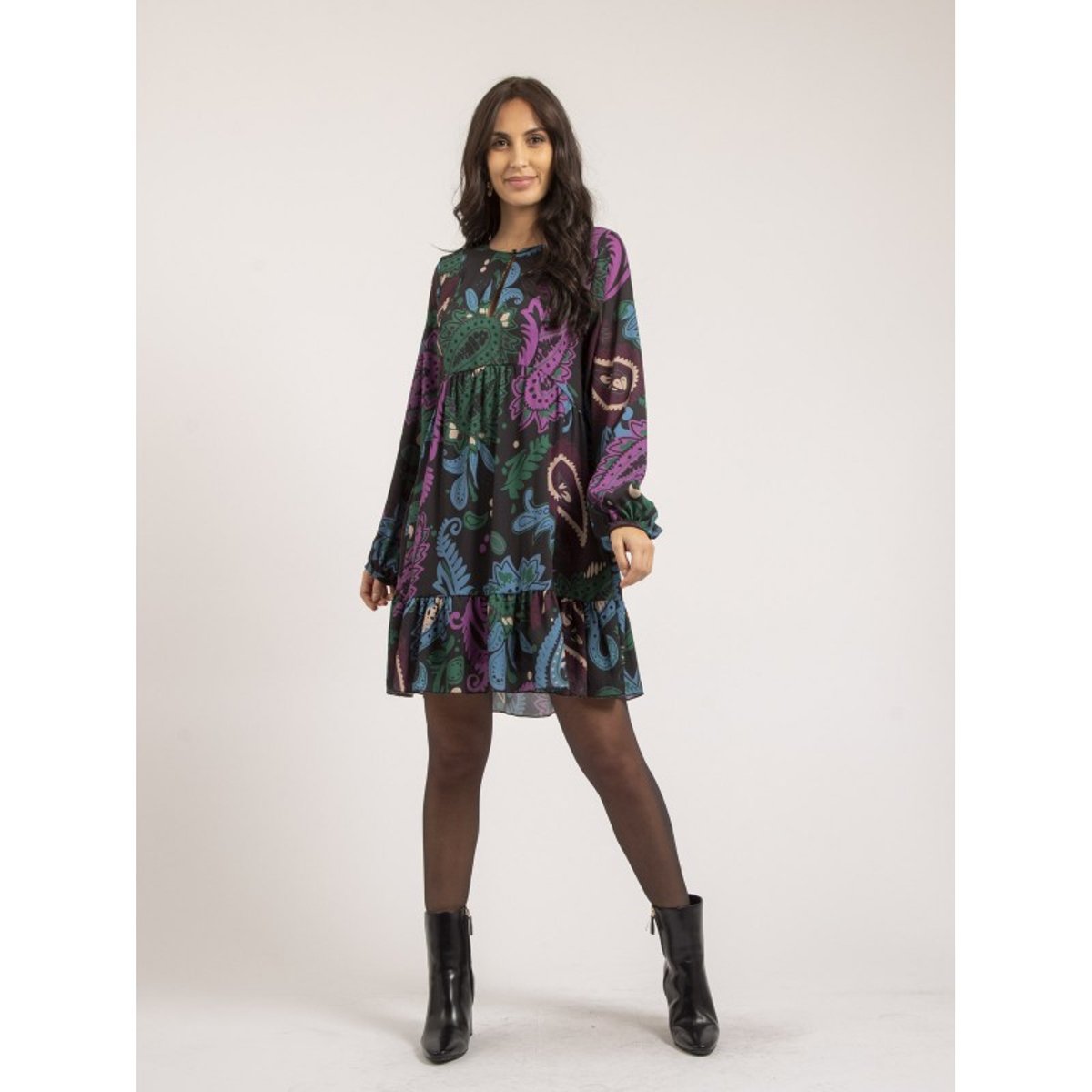 Robe Courte Motifs Illona noir, DONA LISA