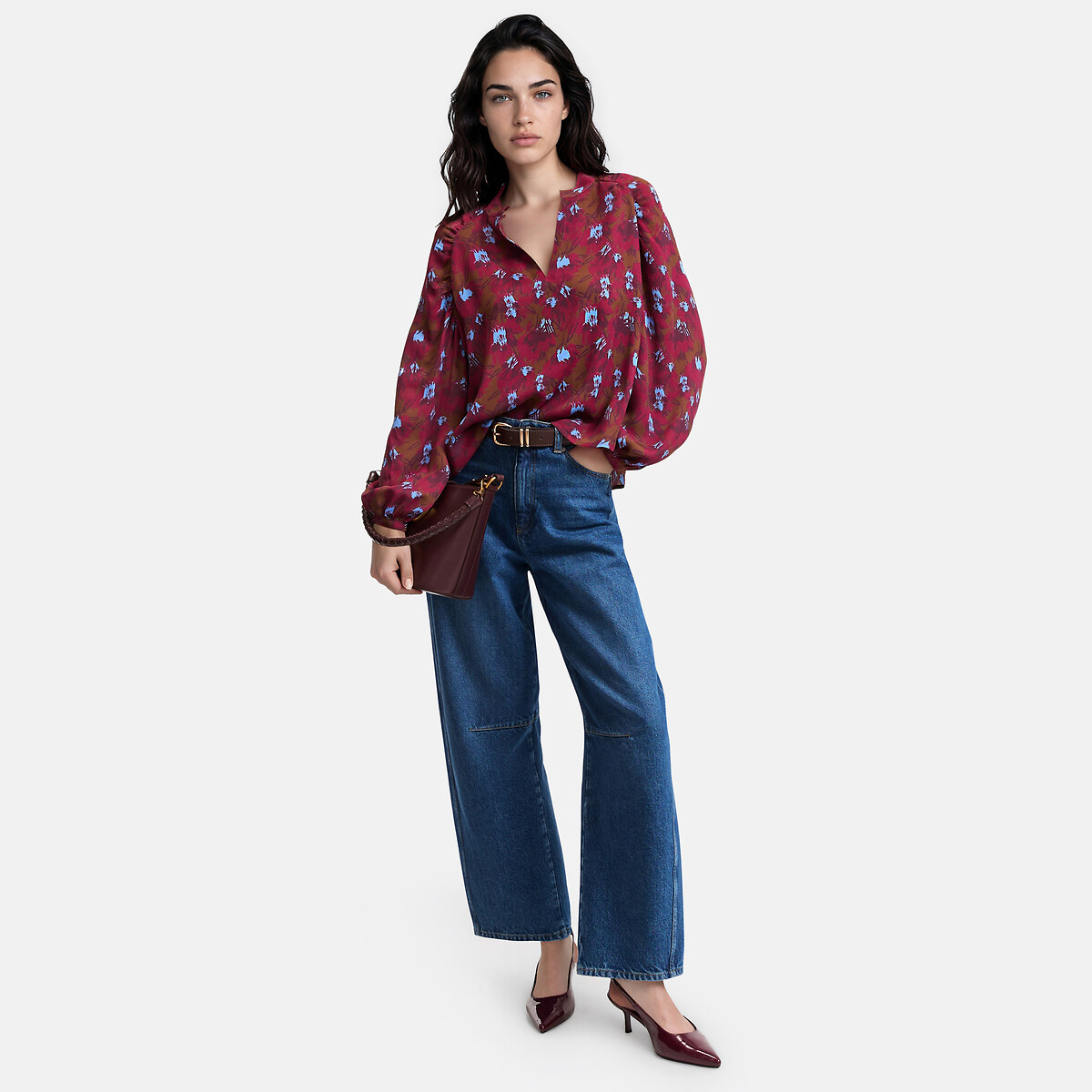 Blouse col rond imprimé graphique manches longues imprimé marron, LA REDOUTE COLLECTIONS