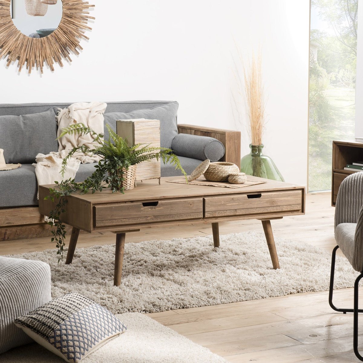 Table basse scandinave avec tiroirs en bois LIMA bois naturel, PIER IMPORT