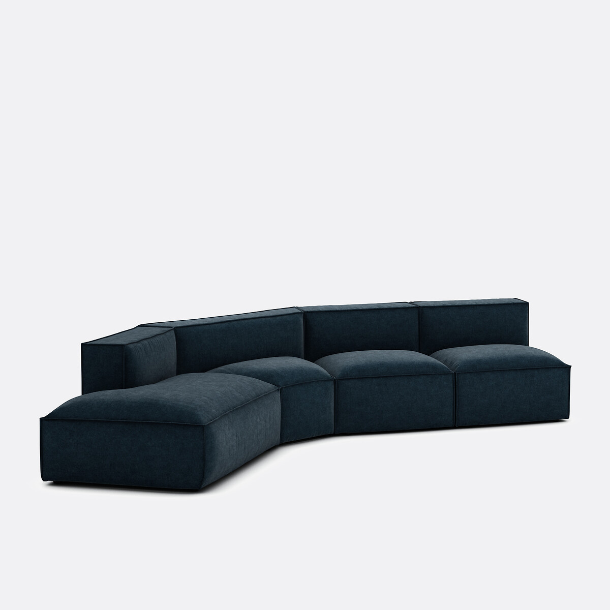 Canapé d'angle ouvert gauche, 4 éléments, en velours texturé, SEVEN bleu de prusse, LA REDOUTE INTERIEURS