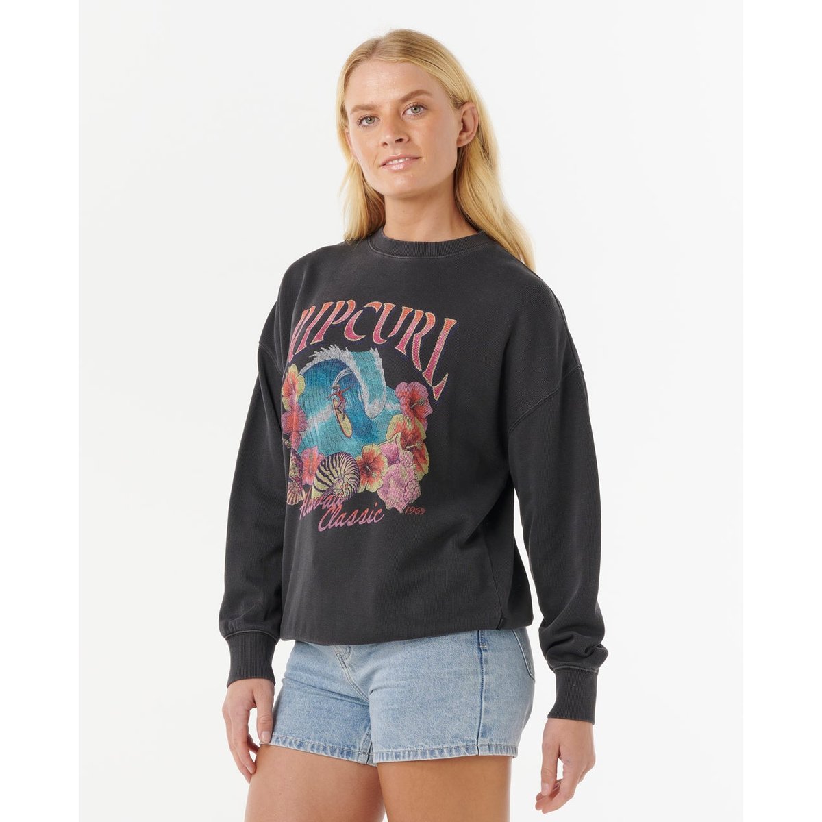 Sweat col rond HAWAII CLASSIC HERITAGE noir délavé, RIP CURL