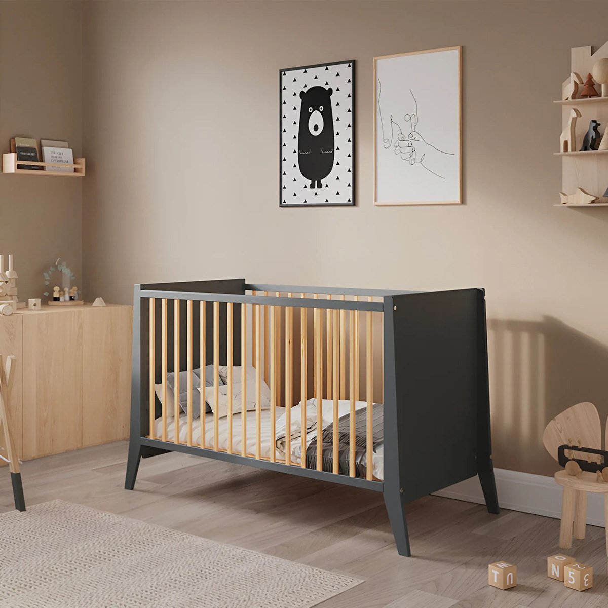 Lit bébé évolutif Timeo - Espace qui grandit gris, MINEA