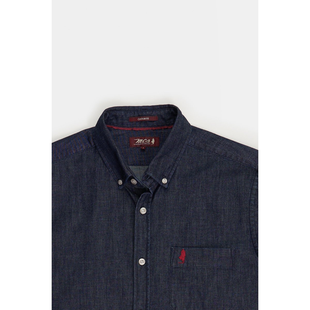 Chemise denim col boutonné bleu marine, MCS