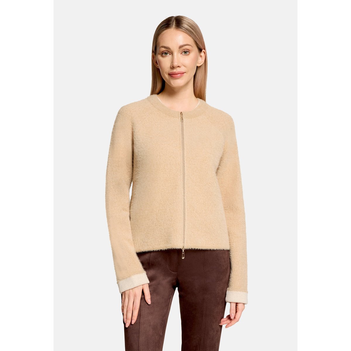 Cardigan en maille casual à fermeture zippée beige, BETTY BARCLAY