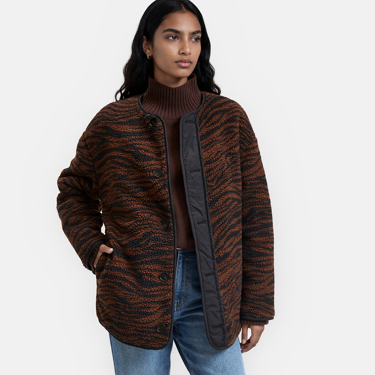 Veste matelassée réversible, en sherpa imprimé zébré imprimé zèbre noir/marron, LA REDOUTE COLLECTIONS
