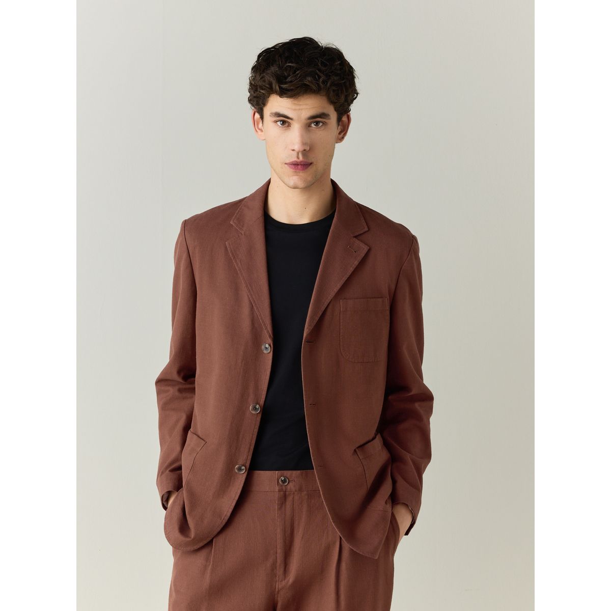 Veste de costume texturée en coton mélangé marron rouille, NEXT