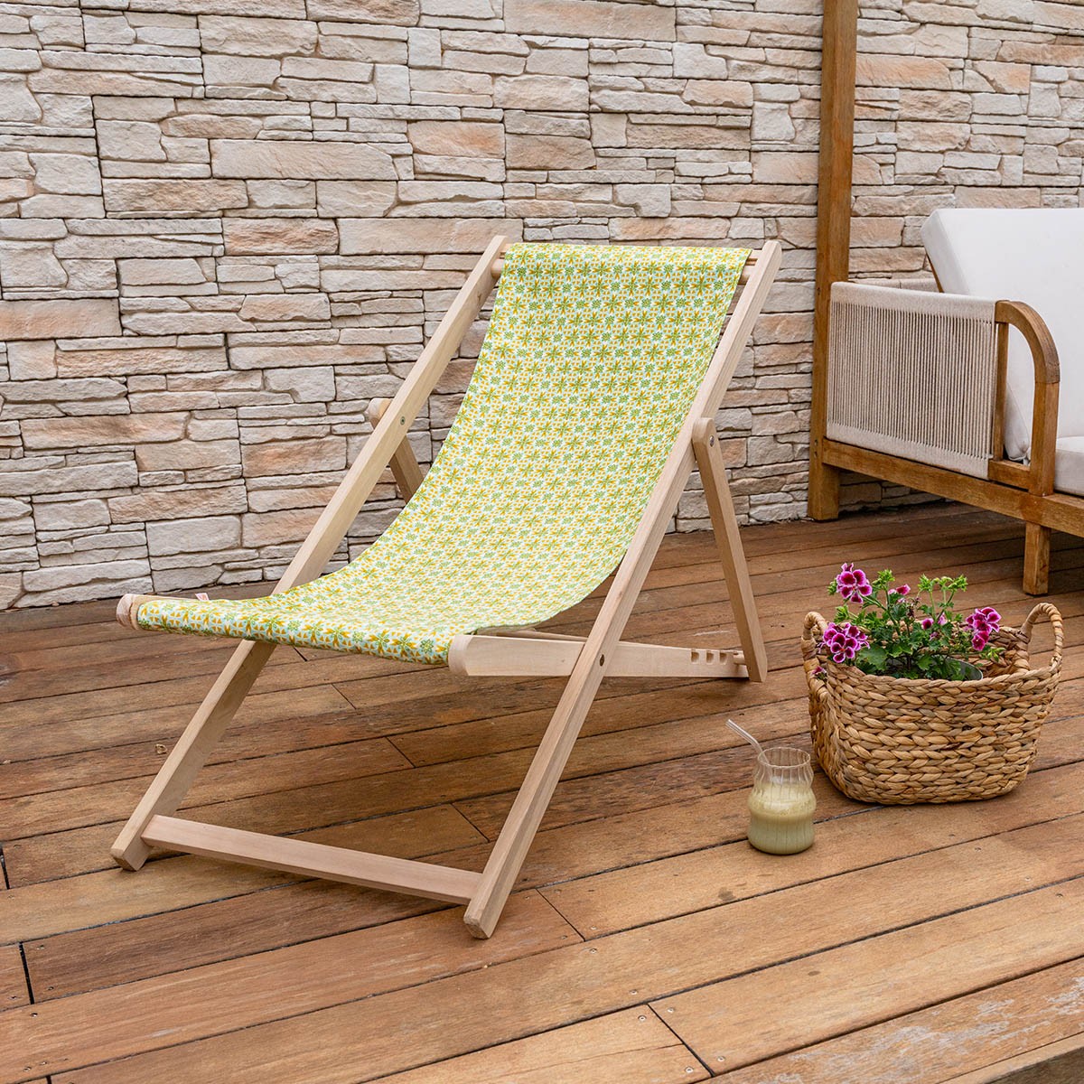 Chilienne en eucalyptus et toile outdoor, NOUR bleu, VENT DE BOHÈME