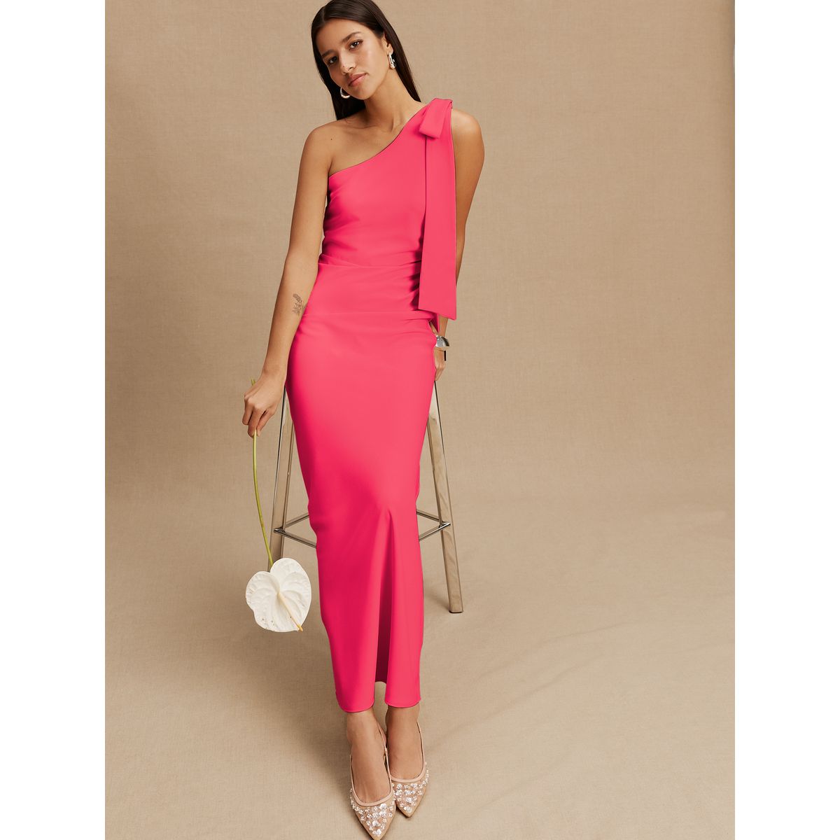 Robe demoiselle d’honneur asymétrique à nœud framboise, NEXT