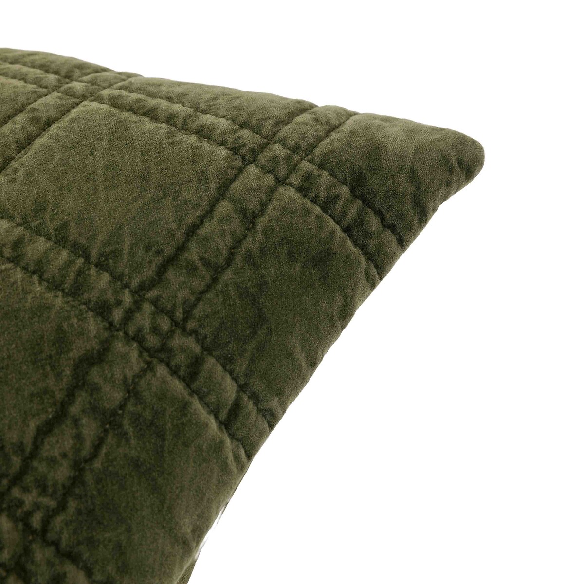 Cotton Velvet Quilted Cushion olive, ÉDITÉ