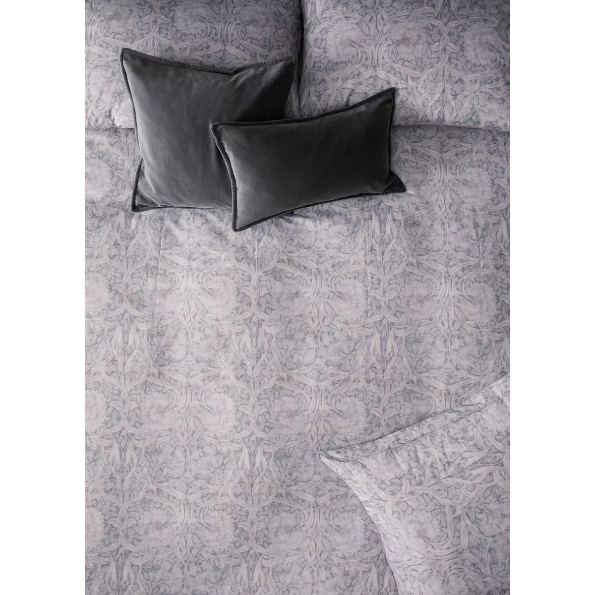 Housse de couette percale de coton 200 fils imprimé fleur décorative lit 180/200 cm gris foncé, MANGO HOME