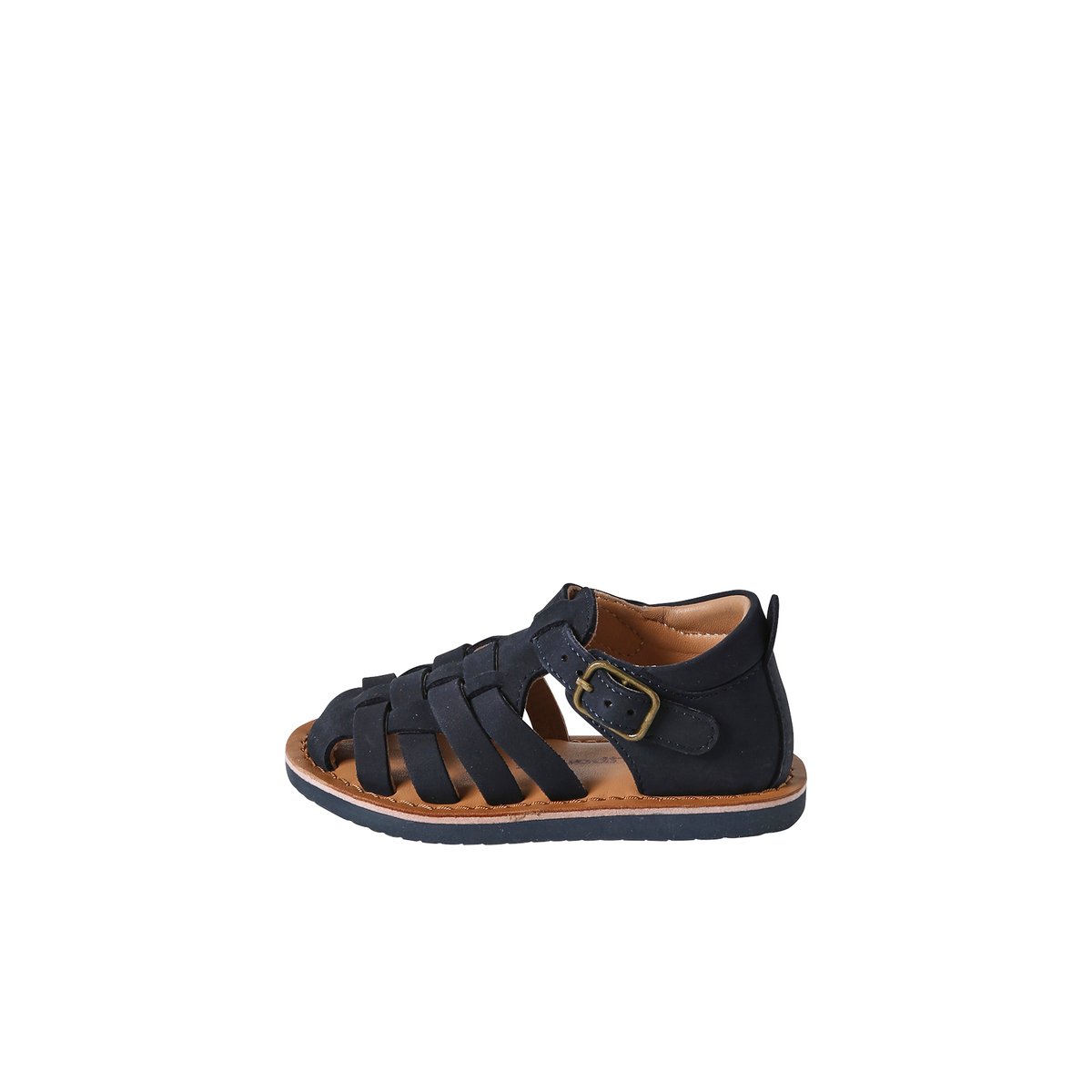 Sandales bébé cuir fermées à boucle marine, VERTBAUDET