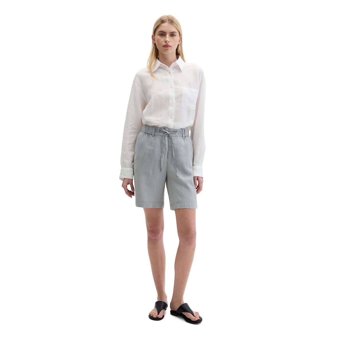 Short en lin relaxed avec ceinture élastique gris, MARC O'POLO