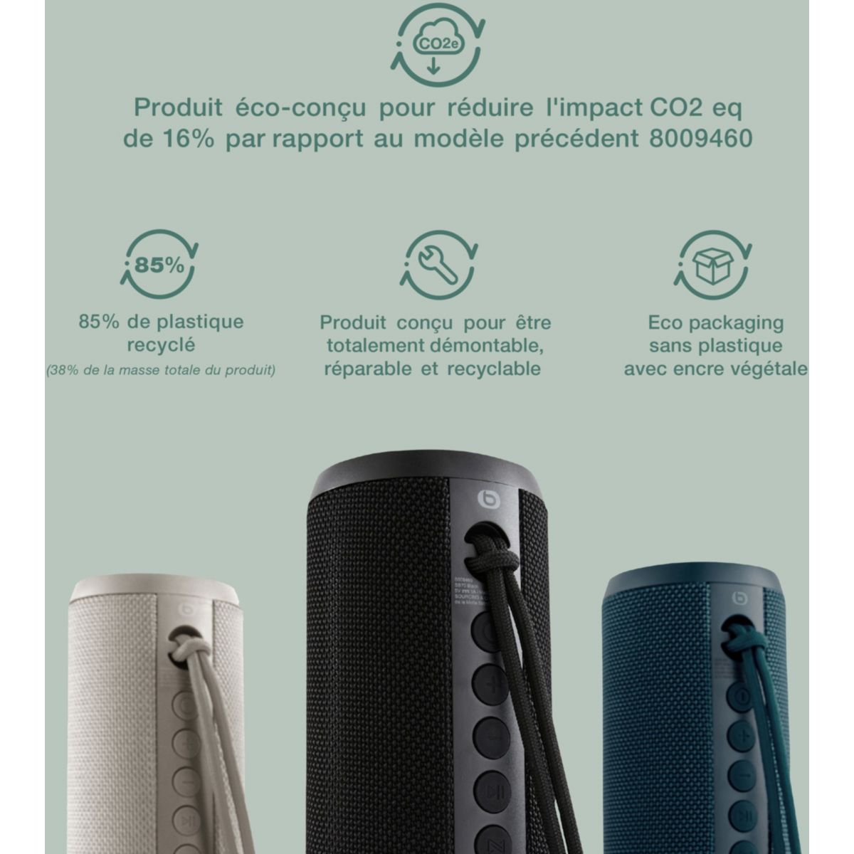 Enceinte portable SB70 ECODESIGN Noire USB-C couleur unique, ESSENTIEL B