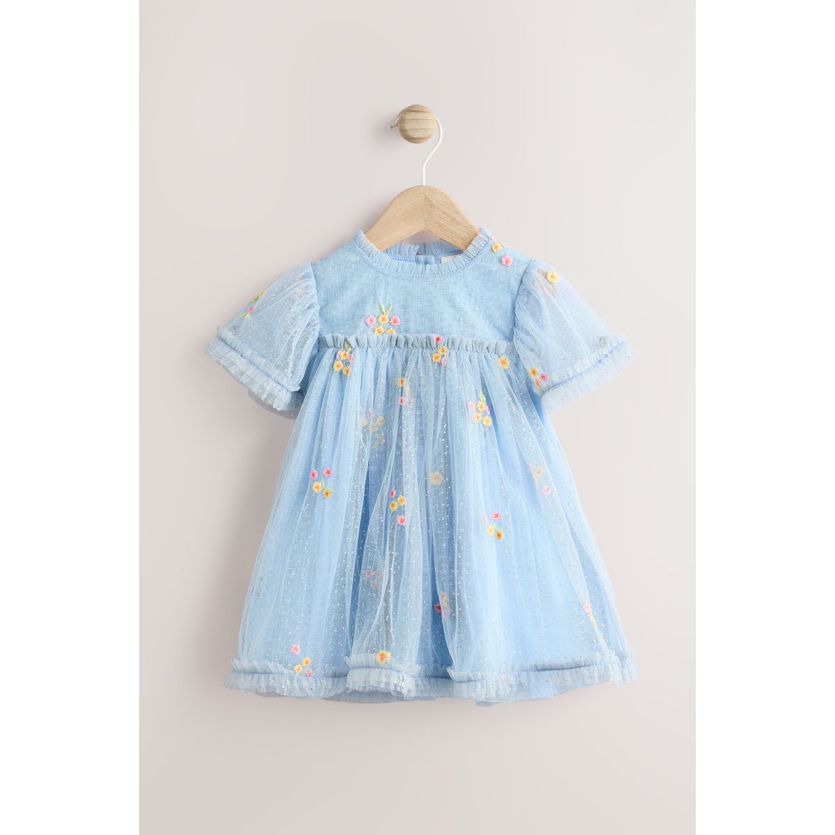 Robe en mesh bébé fleur bleue brodée, NEXT
