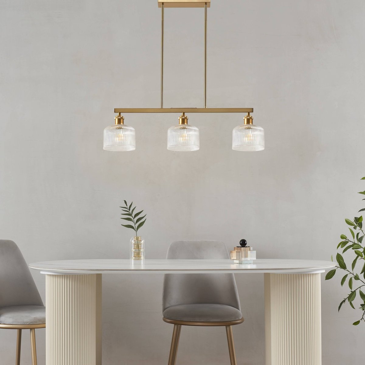 Suspension linéaire verre strié - AURÉLINE transparent et laiton, KOSILUM