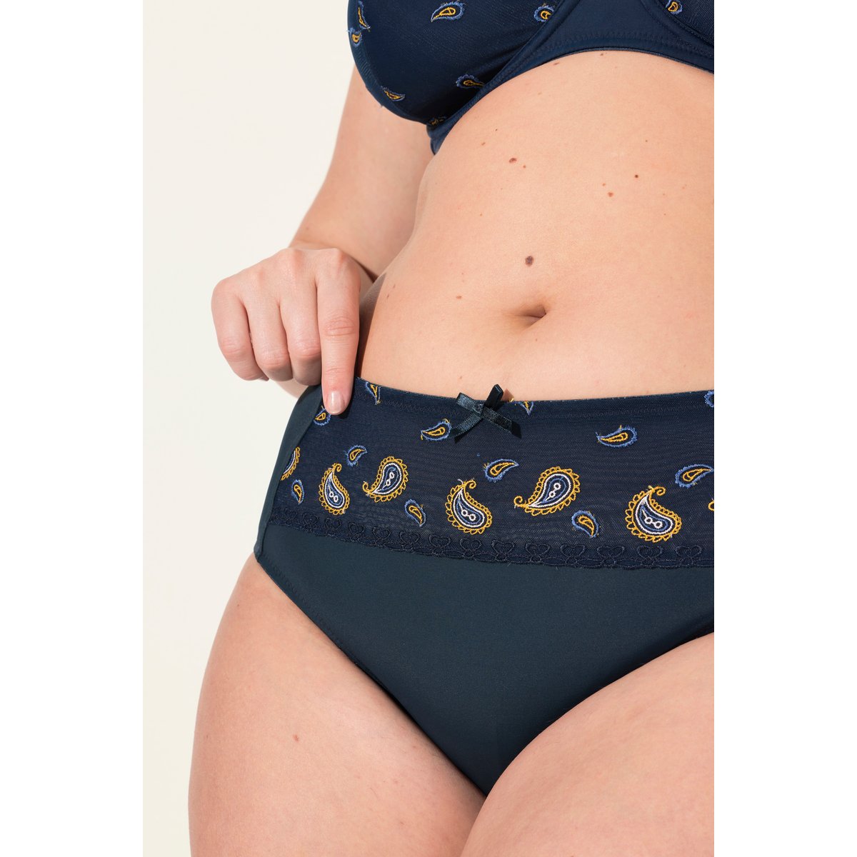 Slip midi, broderie cachemire, microfibre bleu nuit, ULLA POPKEN