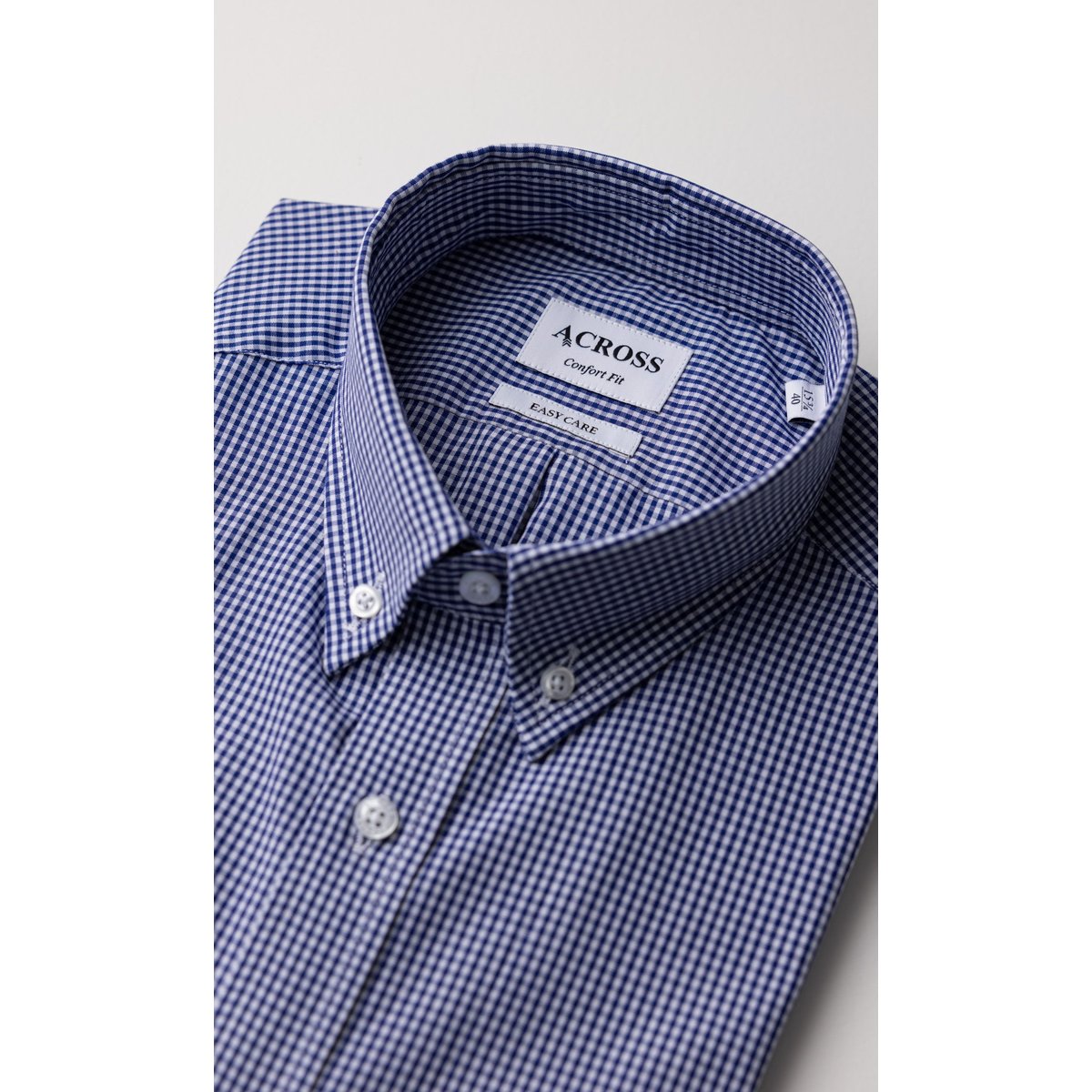 Chemise Confort fit manches courtes easy care à carreaux vichy bleu marine, ACROSS