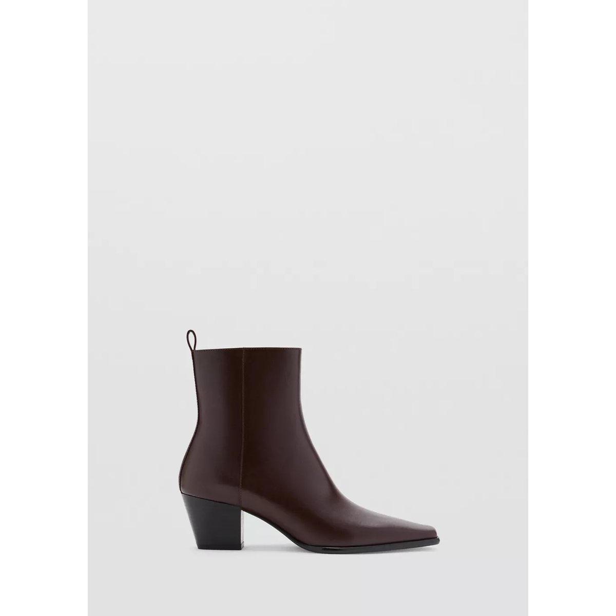 Bottines cuir talon bloc chocolat, MANGO