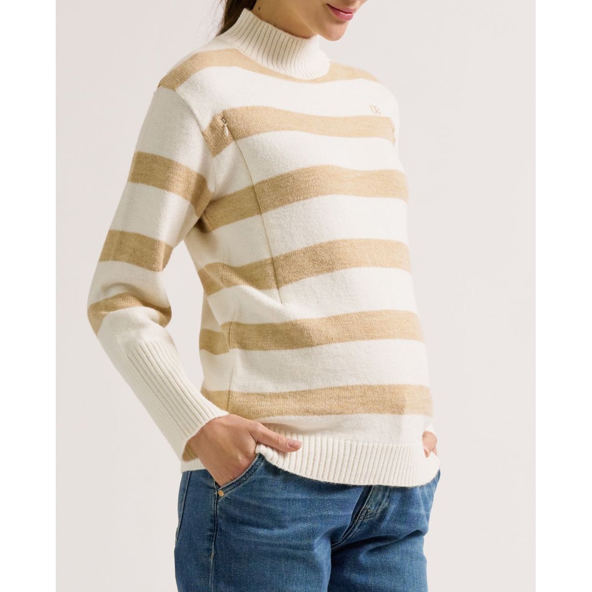Pull de grossesse et allaitement Cabourg ivoire, CACHE COEUR